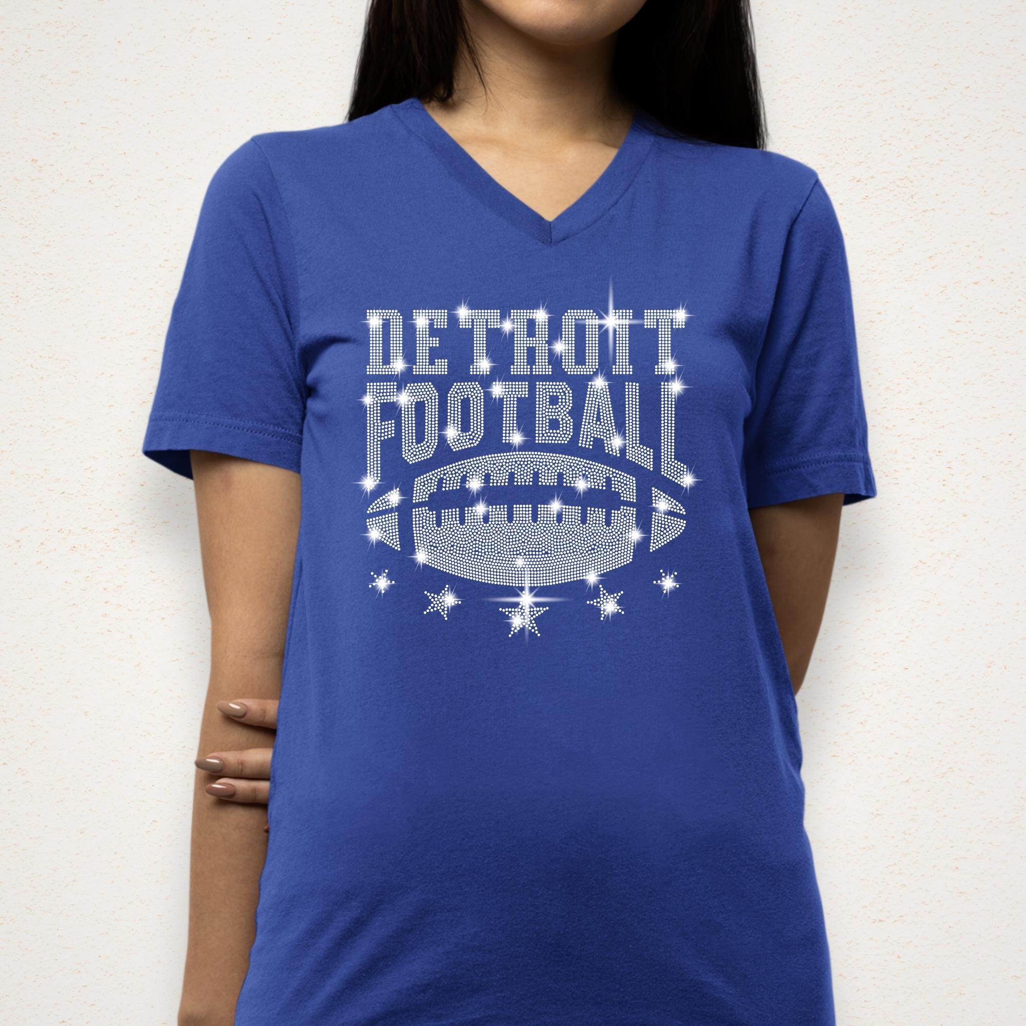 Detroit Rhinestone Football Shirt: Trendy Game Day Tee