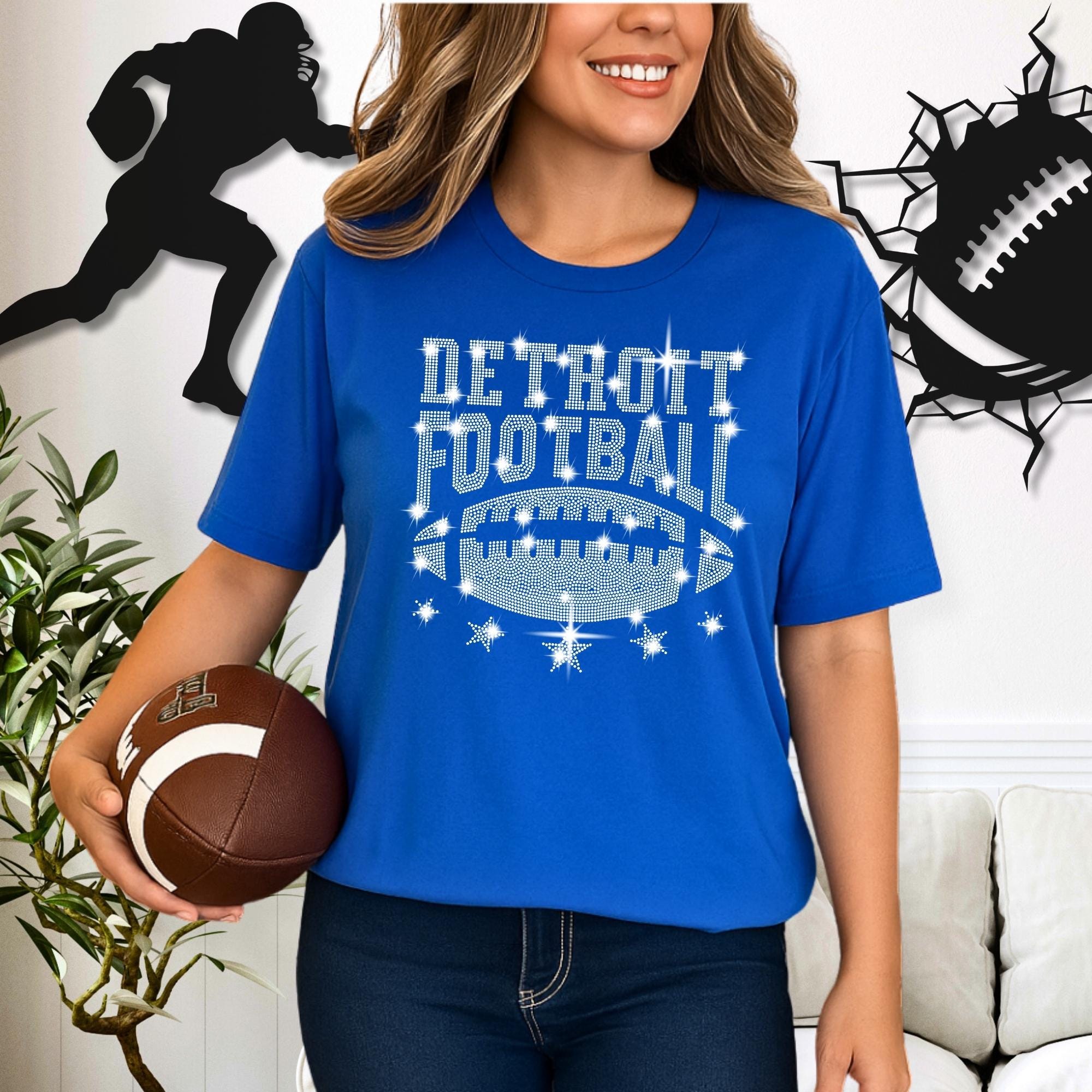 Detroit Rhinestone Football Shirt: Trendy Game Day Tee Main image