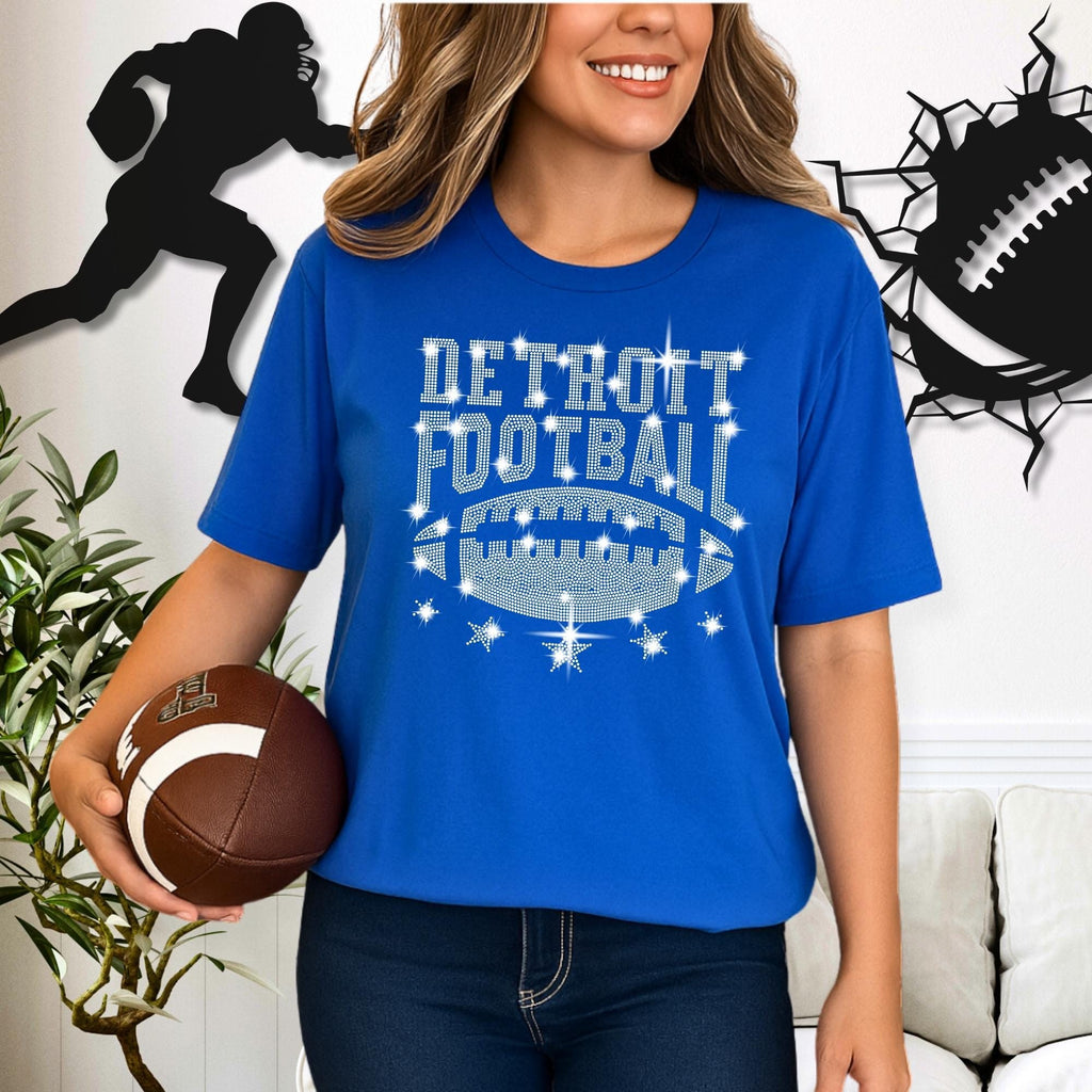 Detroit Rhinestone Football Shirt: Trendy Game Day Tee
