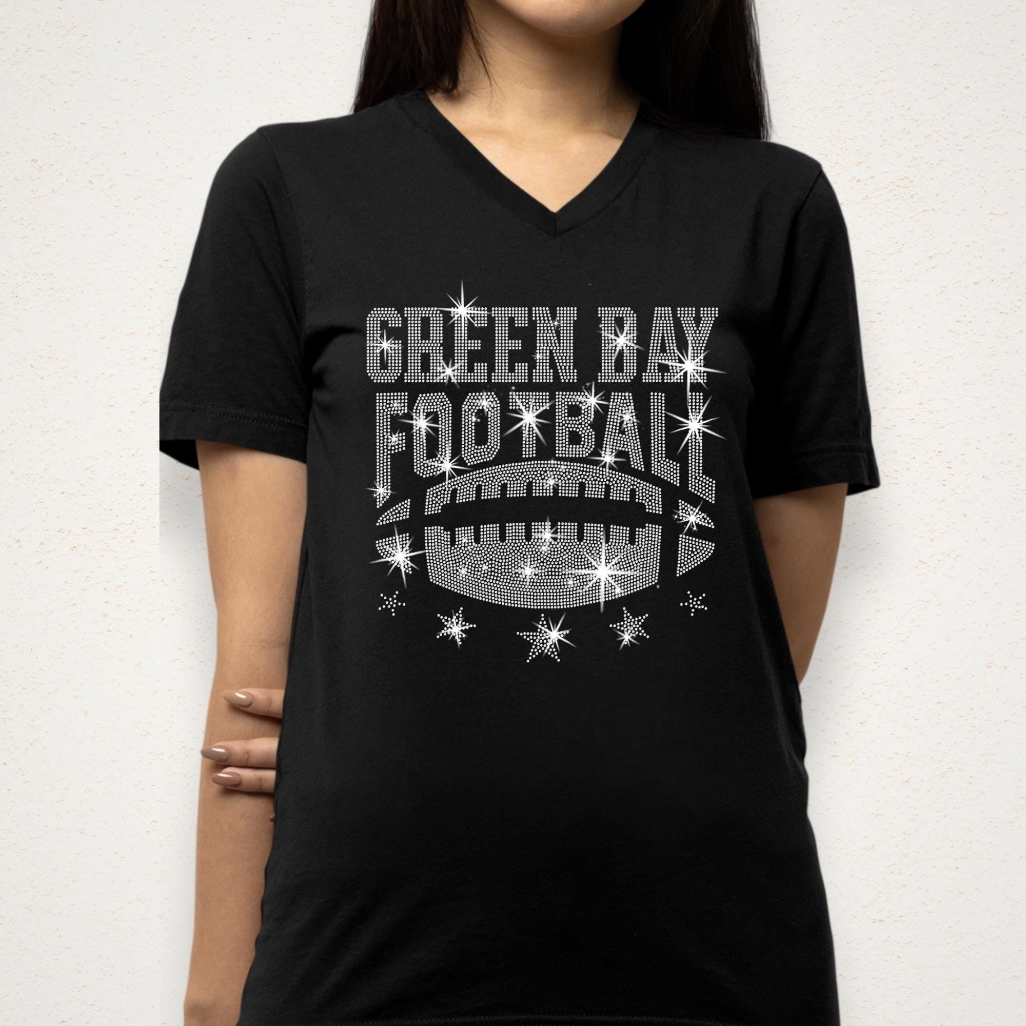 Green Bay Rhinestone Football T-Shirt: Stylish Team Spirit Apparel