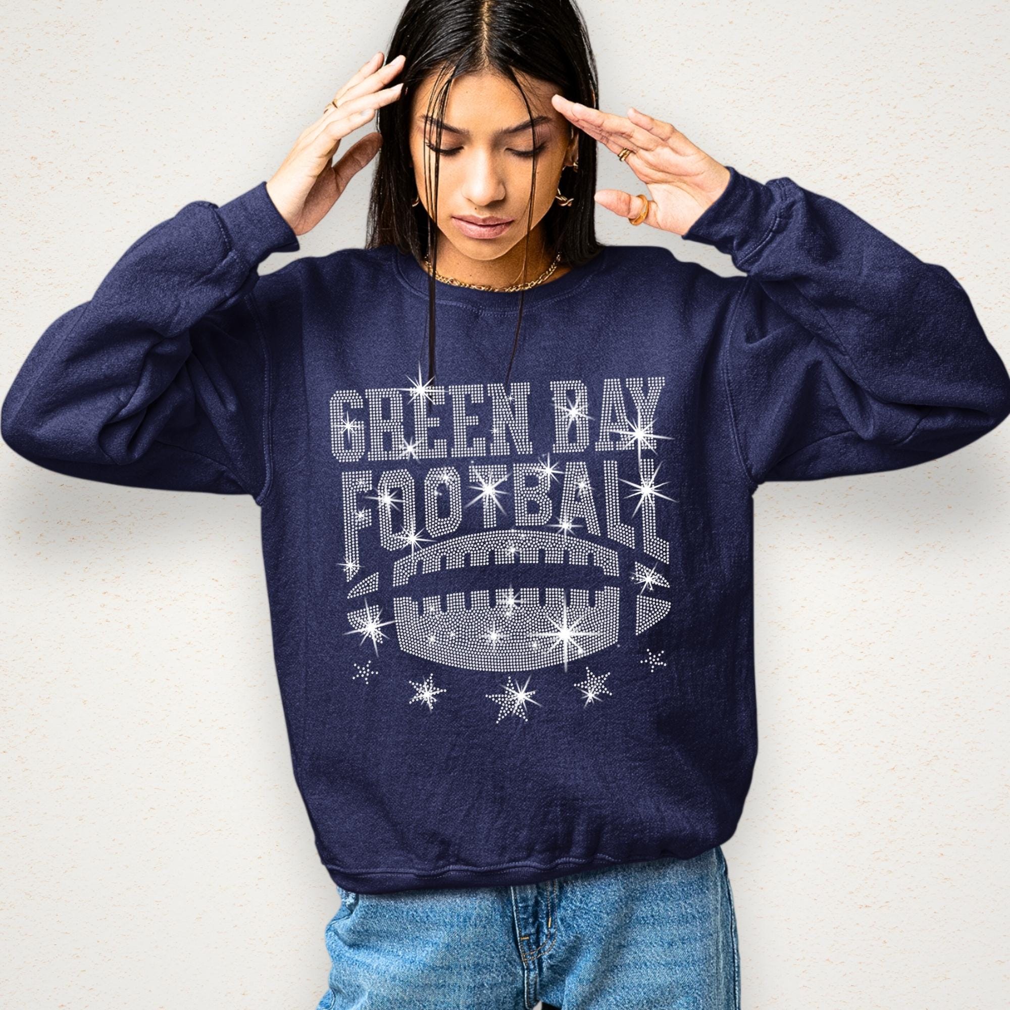 Green Bay Rhinestone Football T-Shirt: Stylish Team Spirit Apparel
