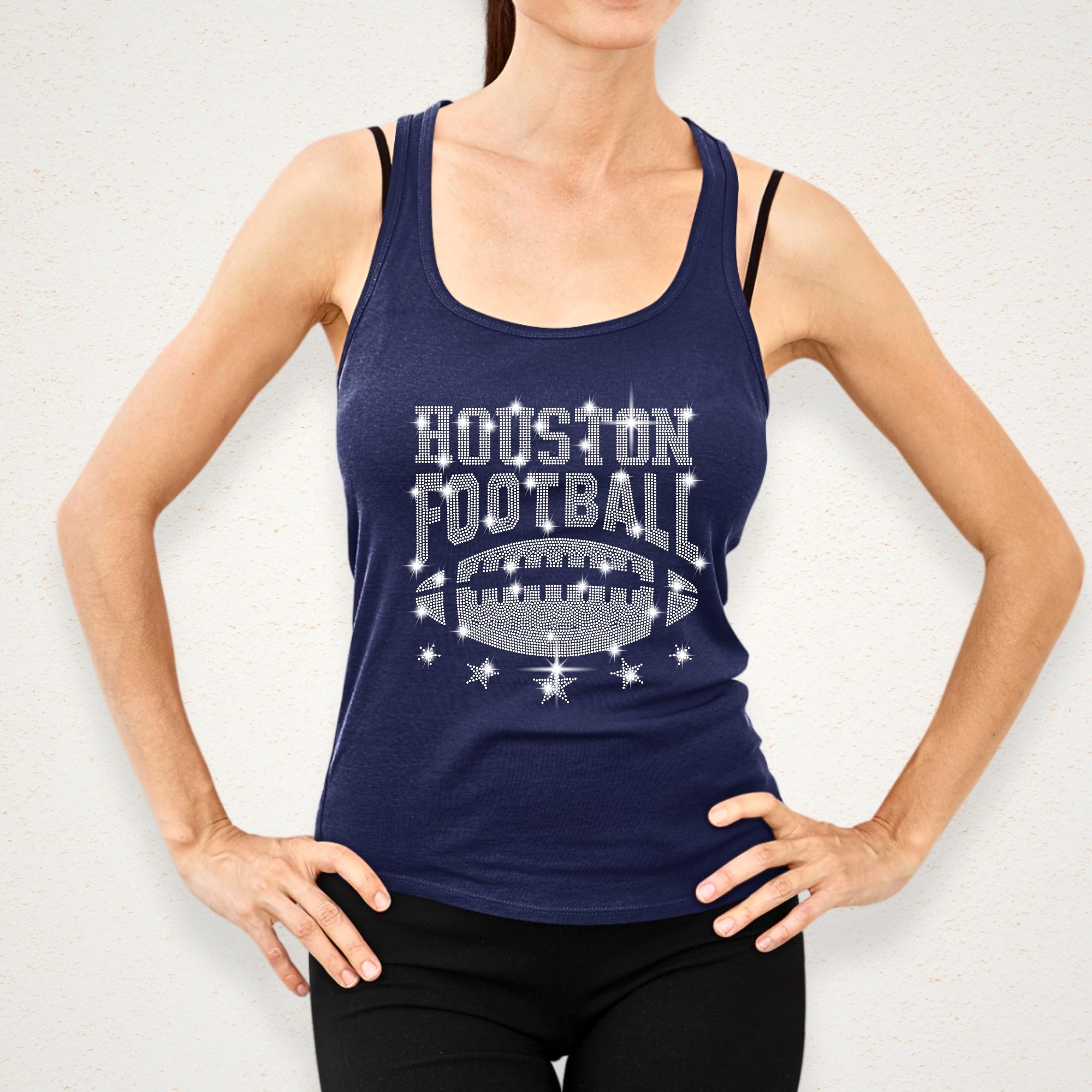 Houston Rhinestone Football Shirt: Game Day Glitter Top