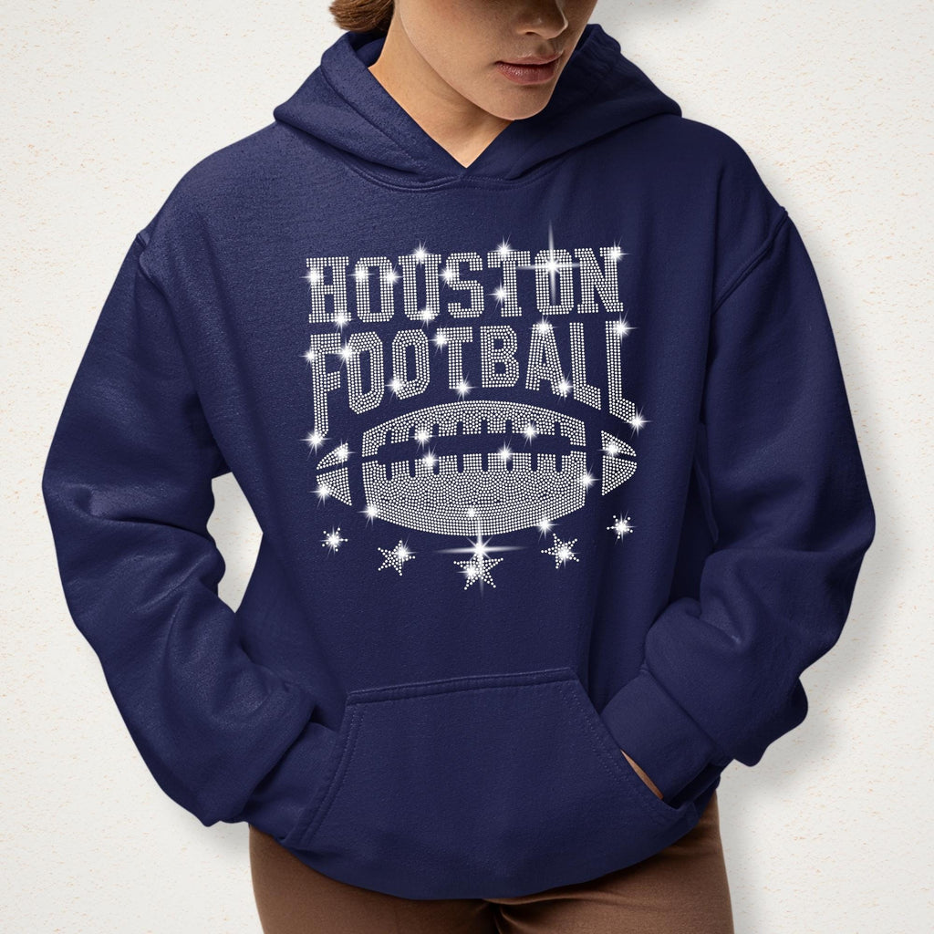Houston Rhinestone Football Shirt: Game Day Glitter Top