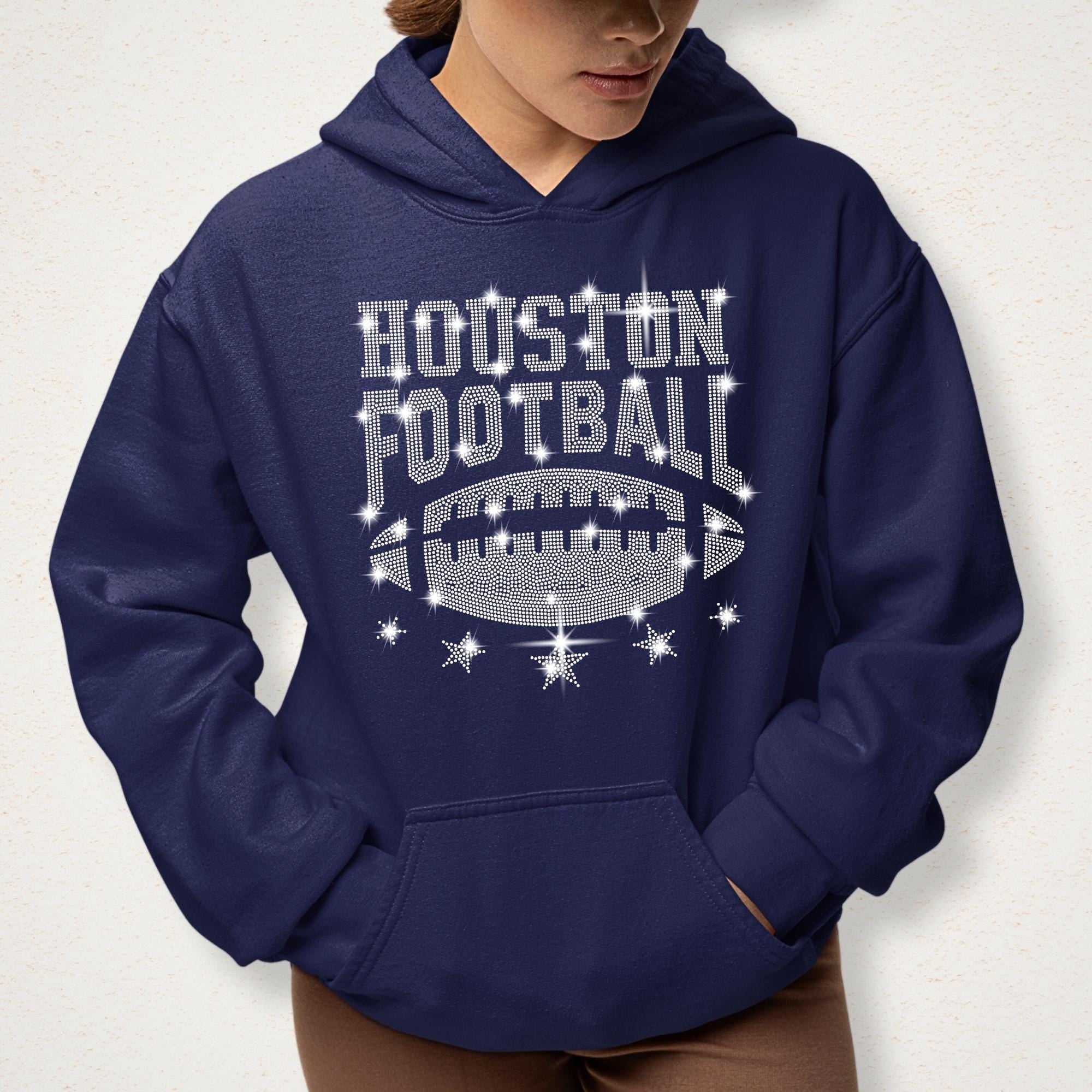 Houston Rhinestone Football Shirt: Game Day Glitter Top