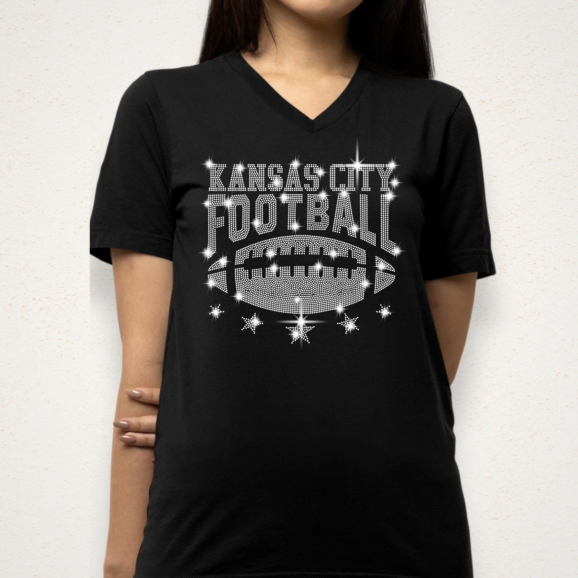 Kansas City Rhinestone Football Shirt: Sparkling Game Day Tee