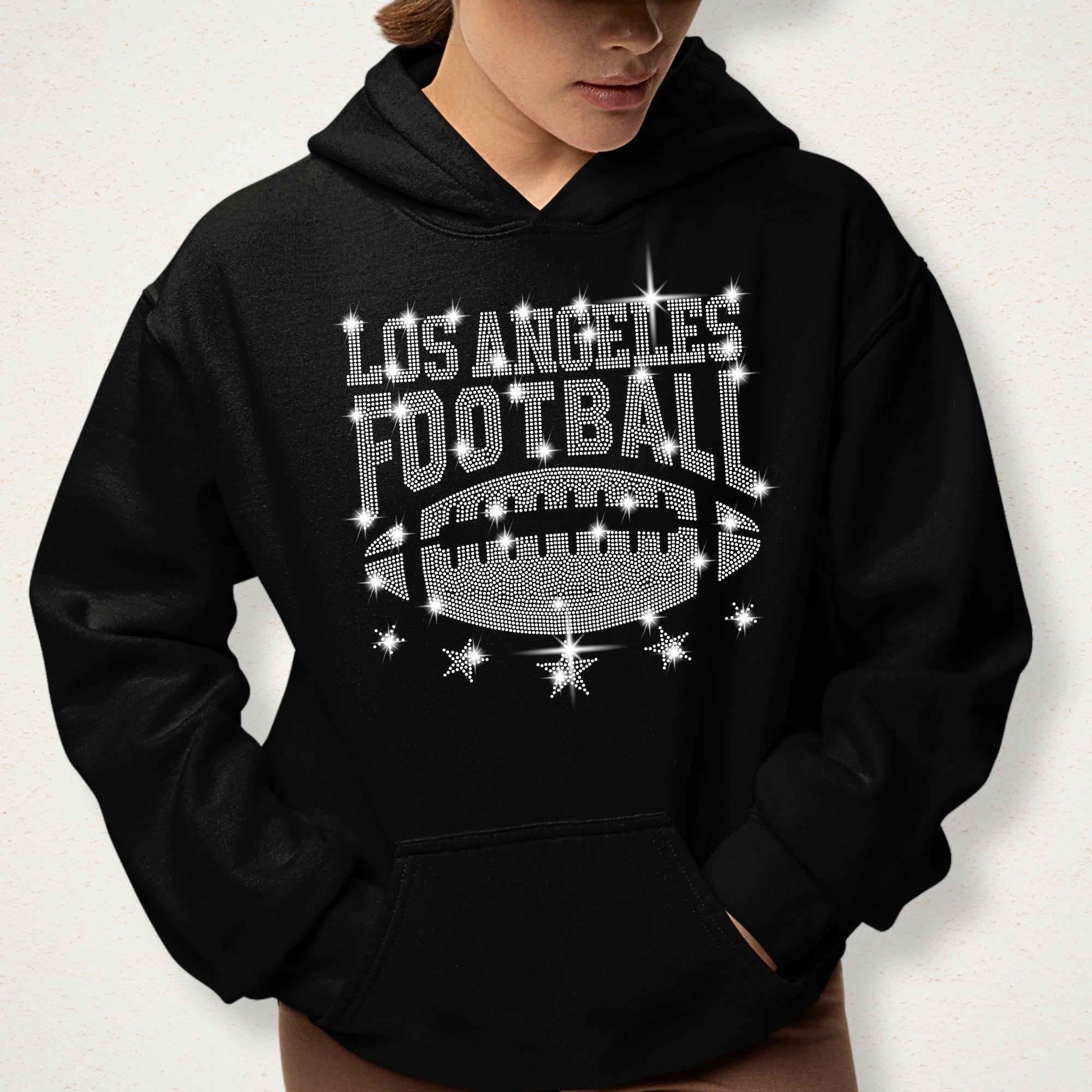 Los Angeles Rhinestone Football Shirt: Trendy Fan Apparel