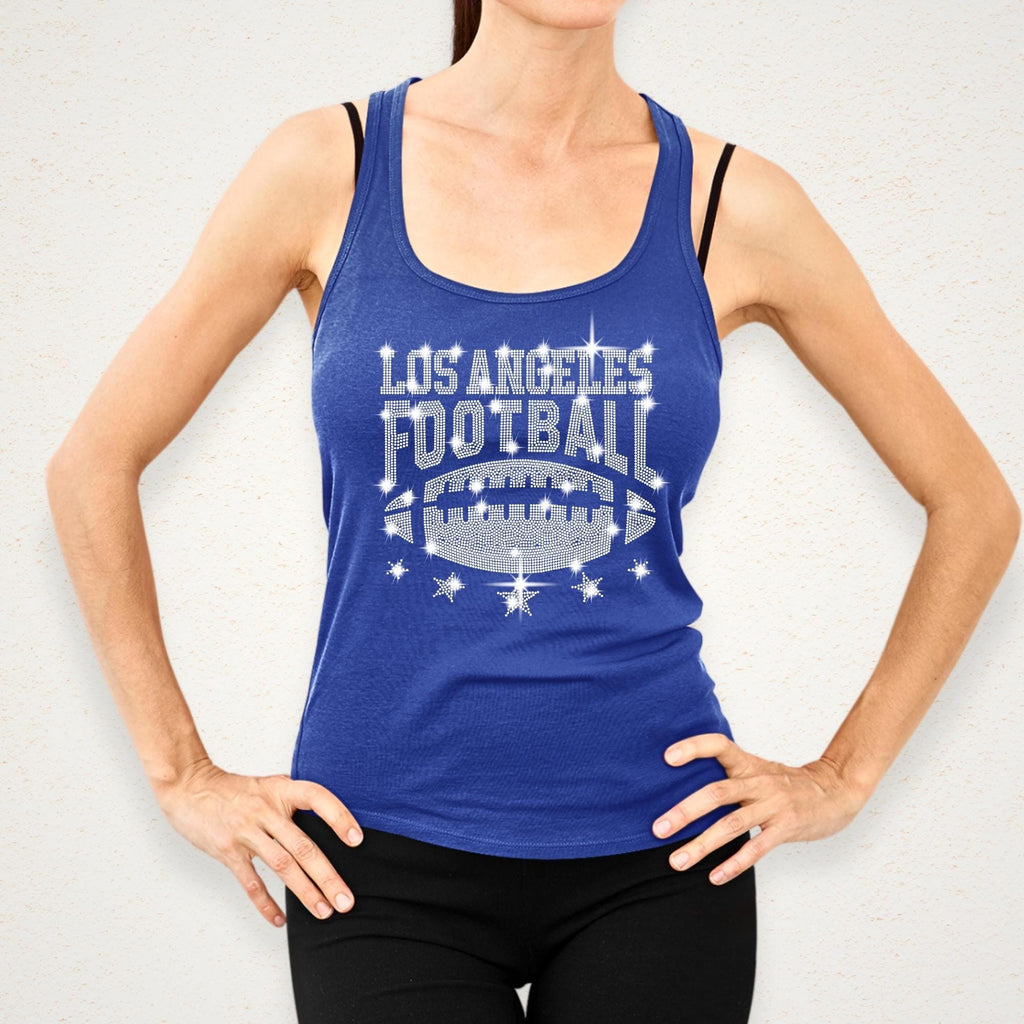 Los Angeles Rhinestone Football Shirt: Trendy Fan Apparel