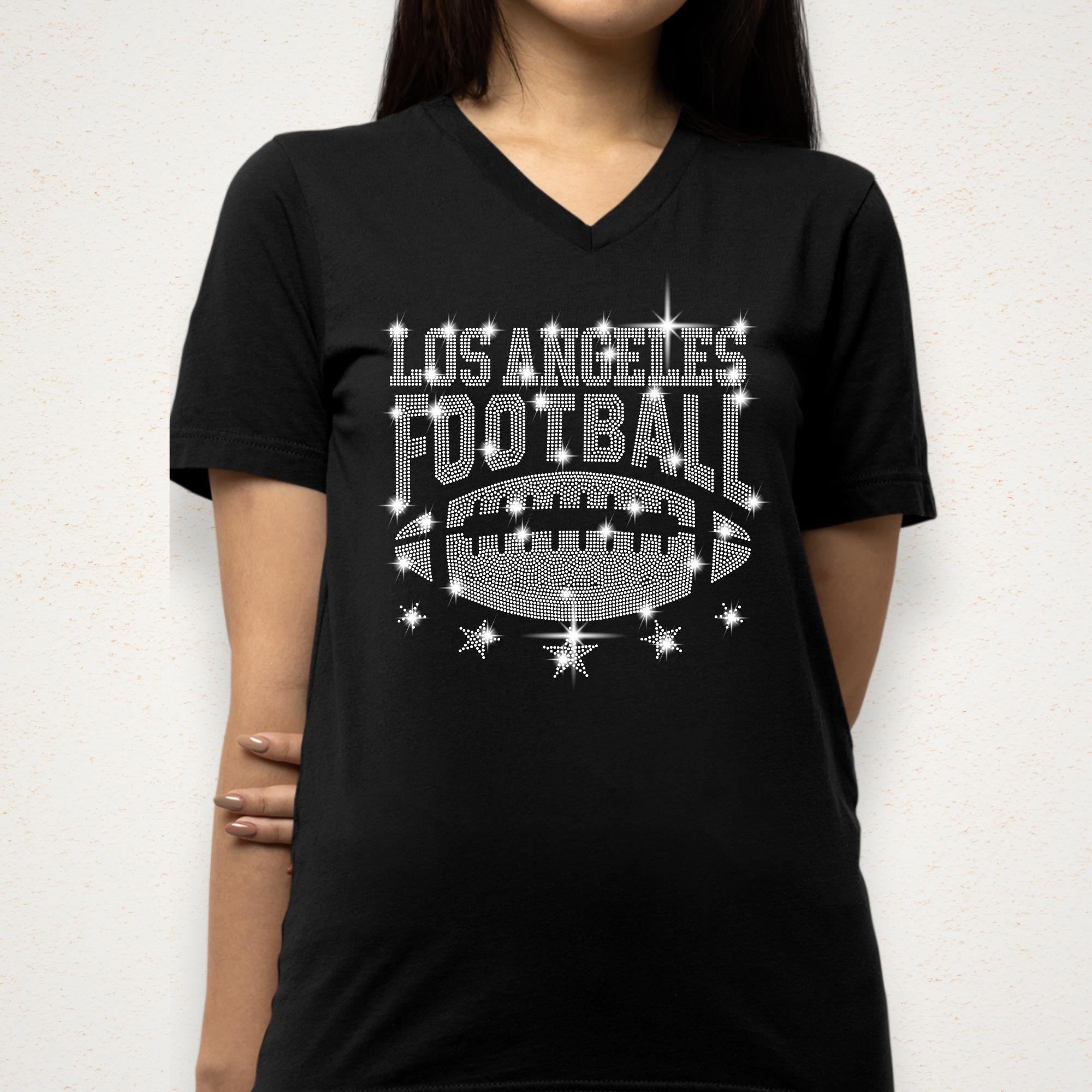 Los Angeles Rhinestone Football Shirt: Trendy Fan Apparel