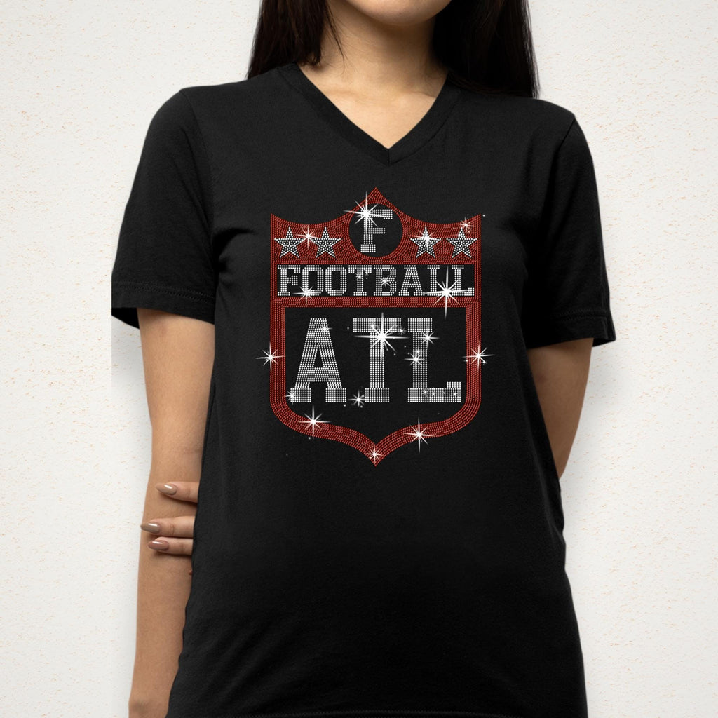 Atlanta Rhinestone Football Fan Tee Shirt: Game Day Shield Design