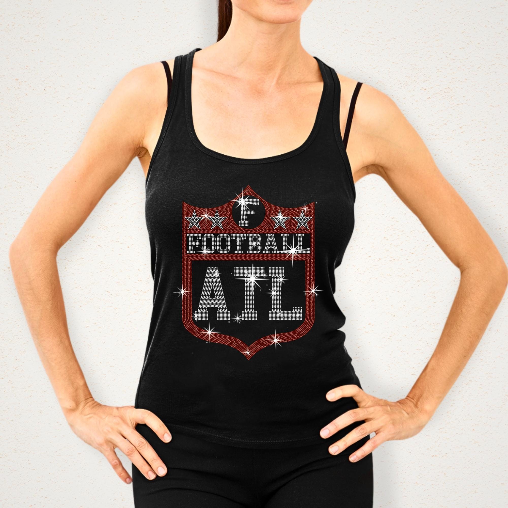 Atlanta Rhinestone Football Fan Tee Shirt: Game Day Shield Design