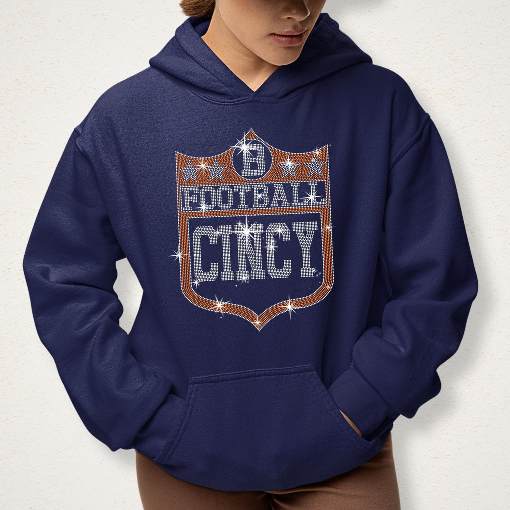Cincinnati Rhinestone Football Shirt: Game Day Shield Tee