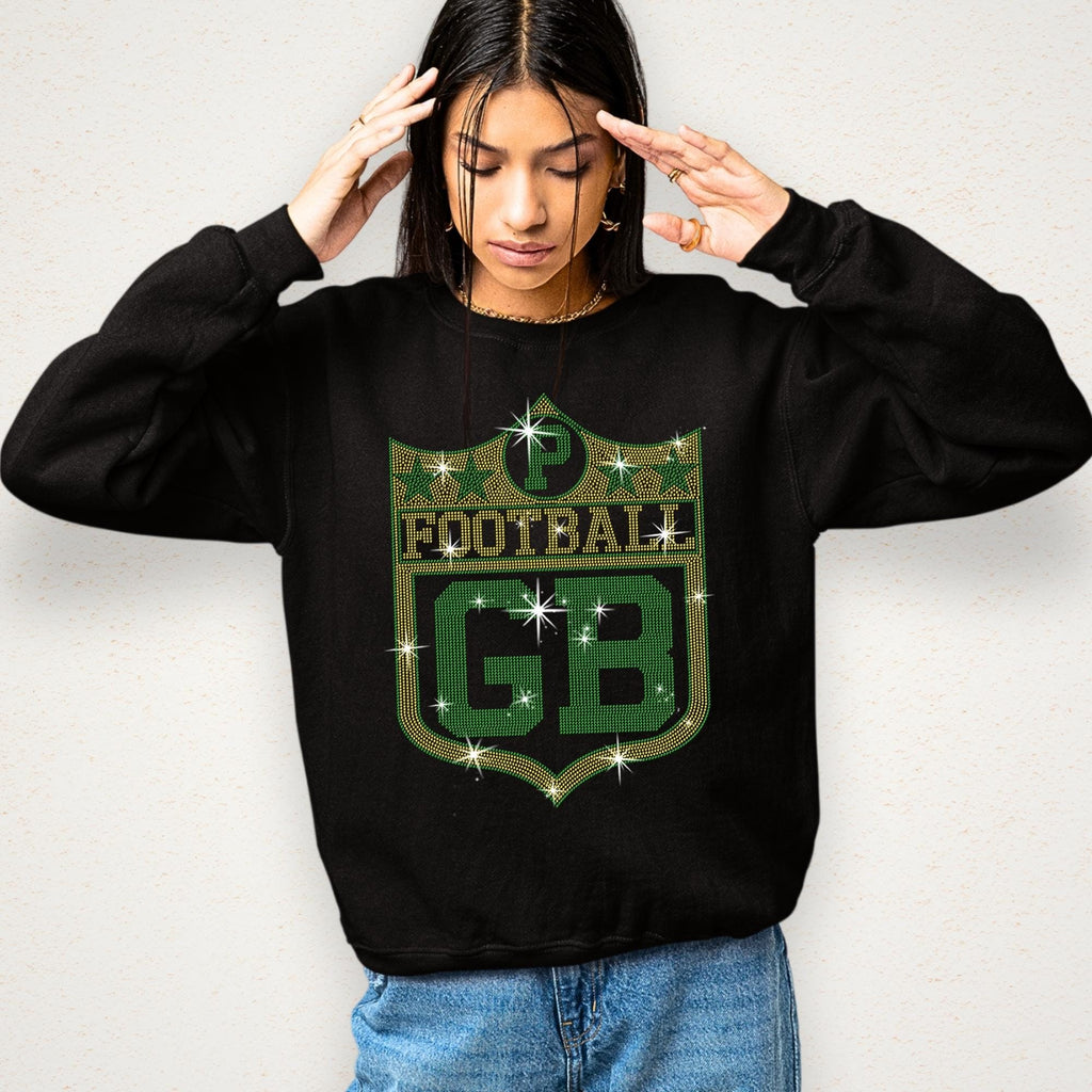 Green Bay Vintage Style Football Rhinestone Shirt: Game Day Fan Gift