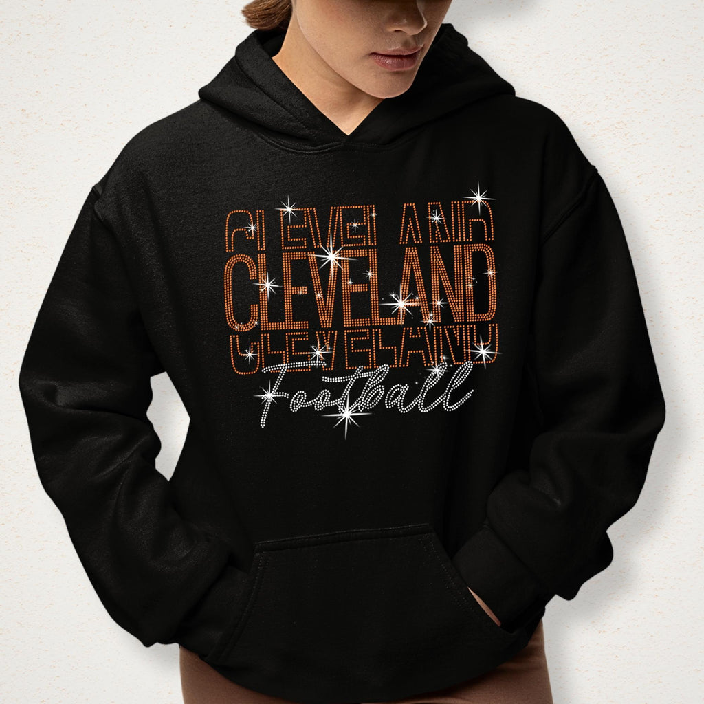 Cleveland Rhinestone Football Shirt: Sparkling Game Day Fan Apparel