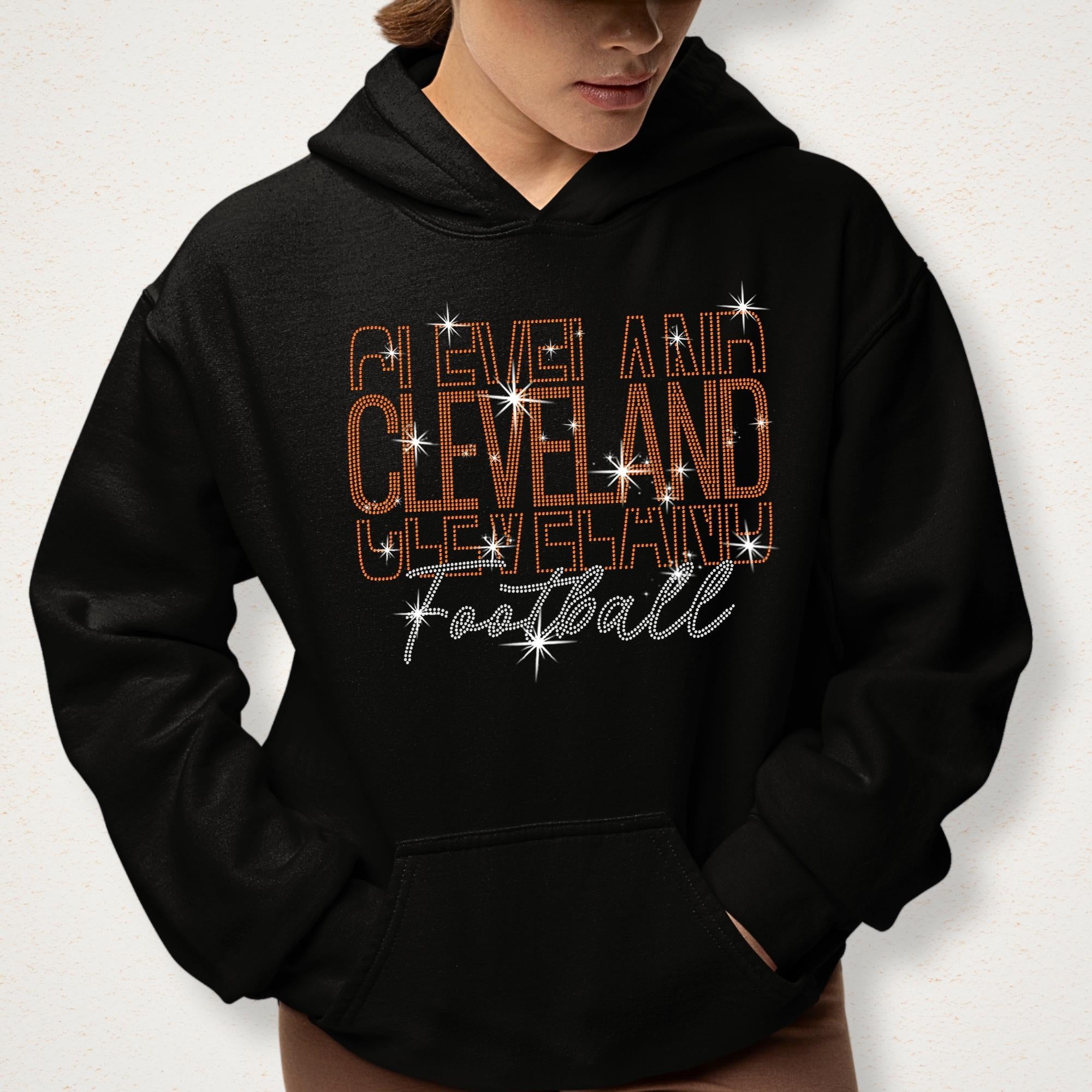 Cleveland Rhinestone Football Shirt: Sparkling Game Day Fan Apparel