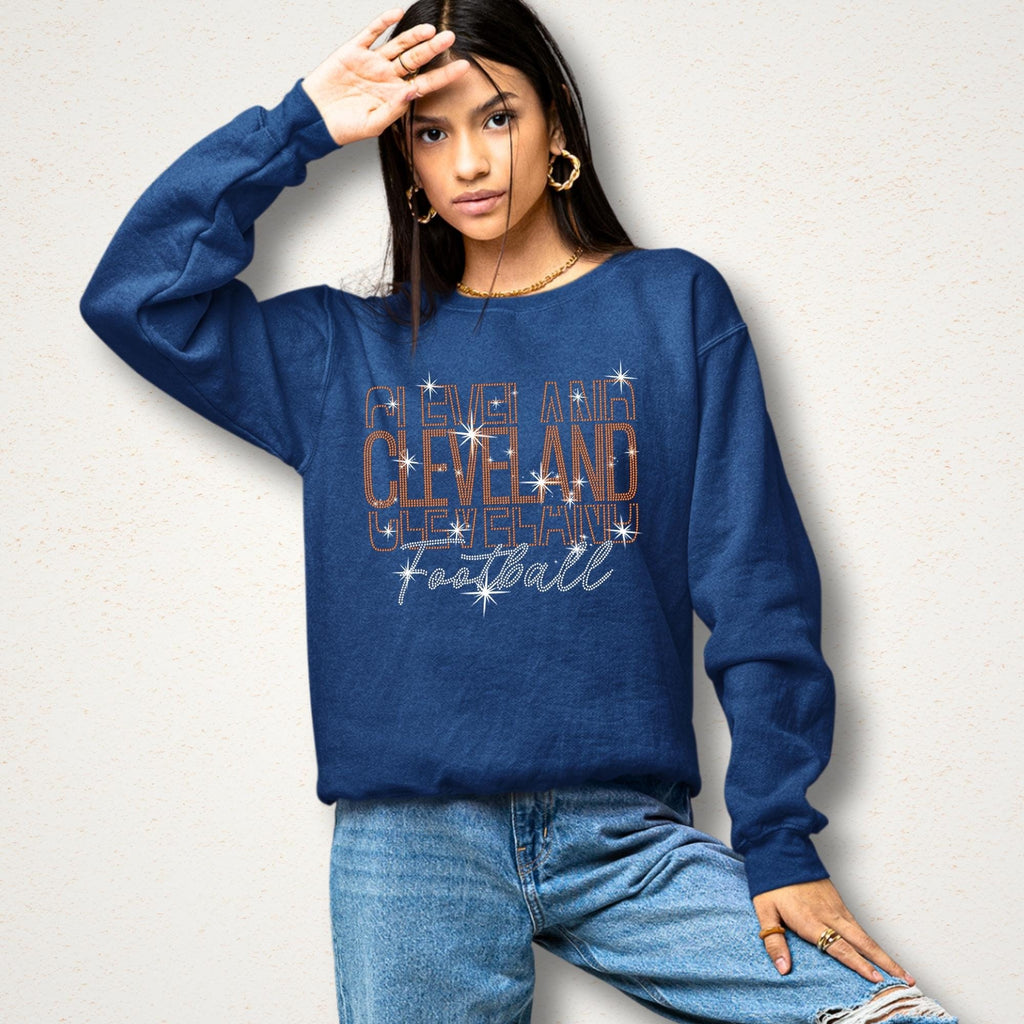 Cleveland Rhinestone Football Shirt: Sparkling Game Day Fan Apparel