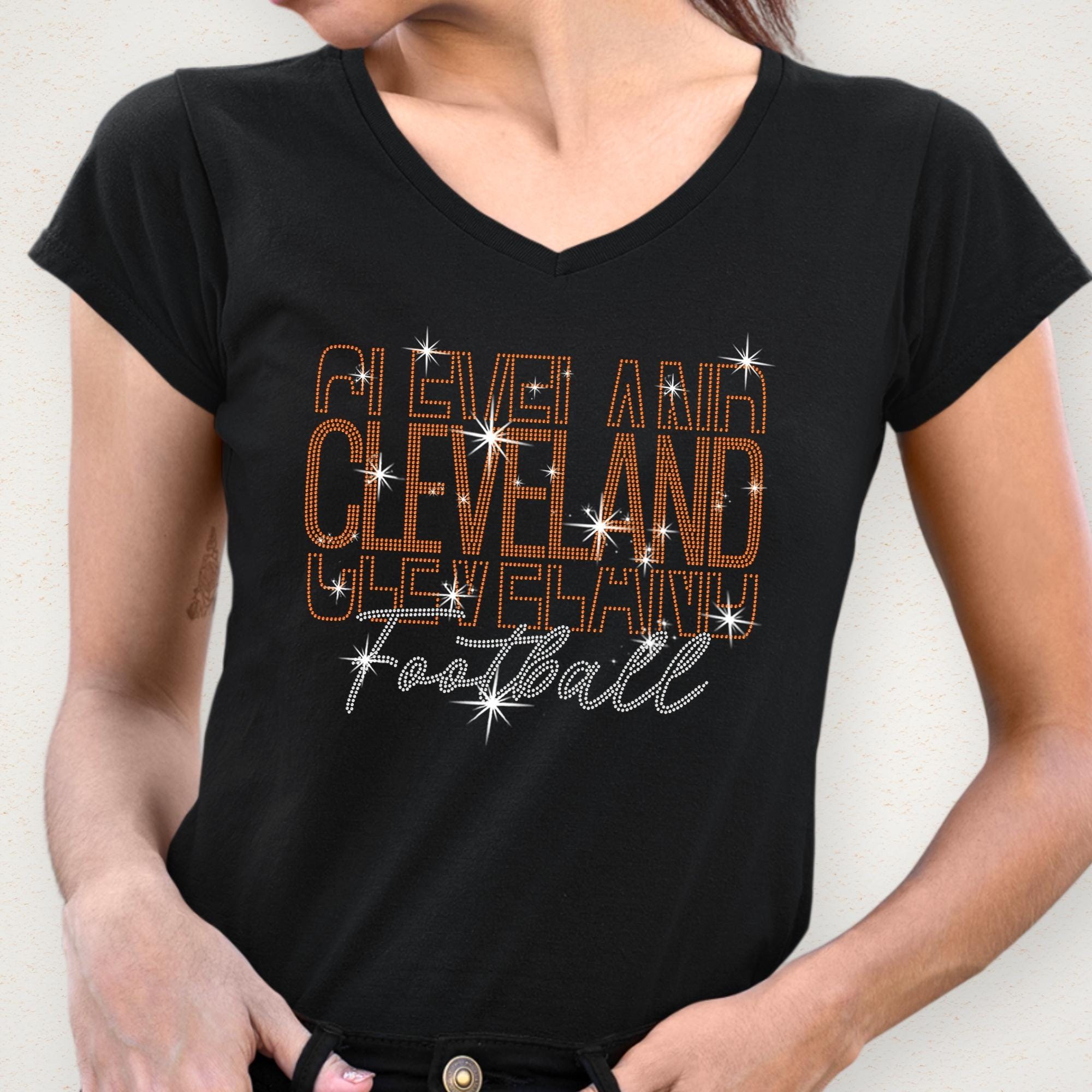 Cleveland Rhinestone Football Shirt: Sparkling Game Day Fan Apparel