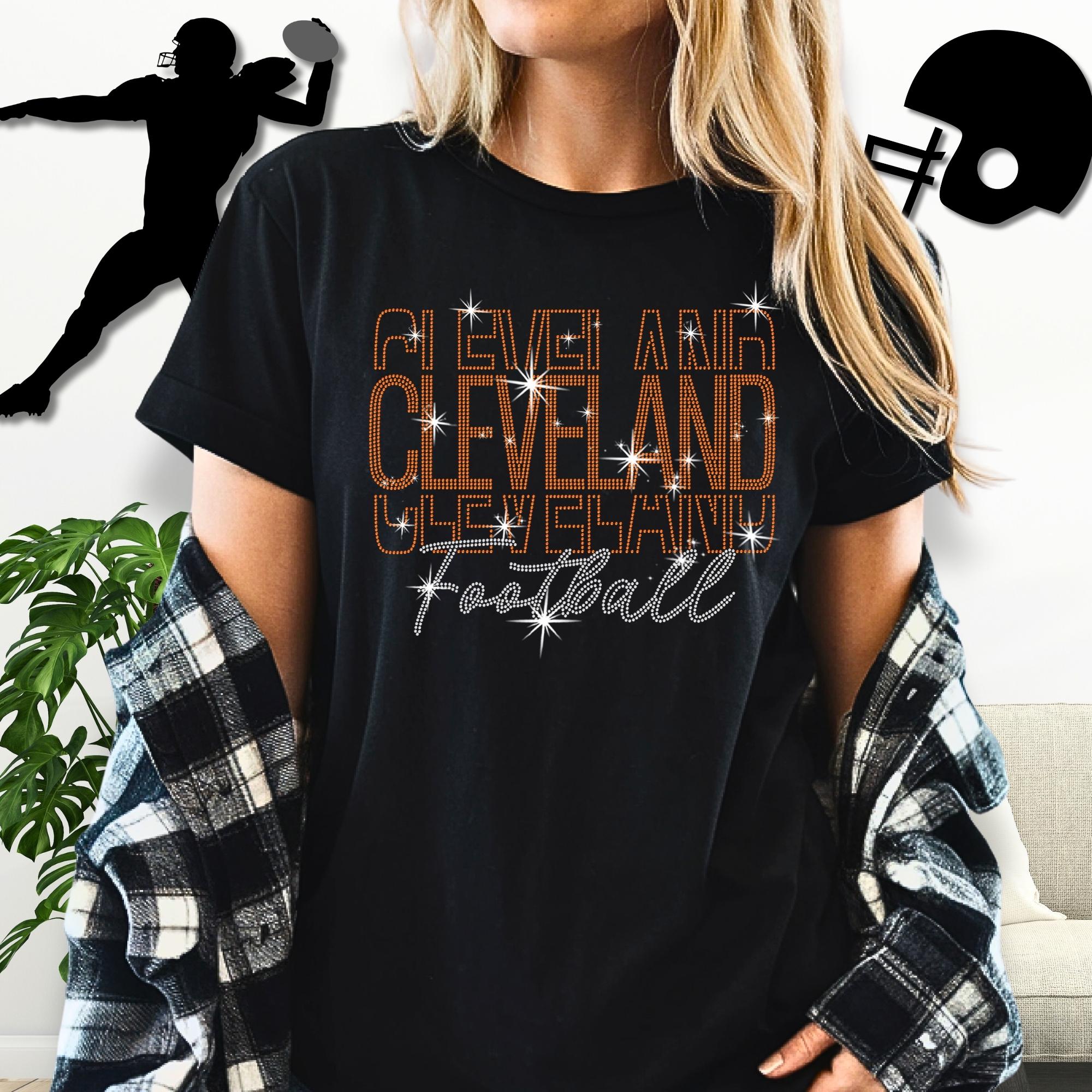 Cleveland Rhinestone Football Shirt: Sparkling Game Day Fan Apparel Main image