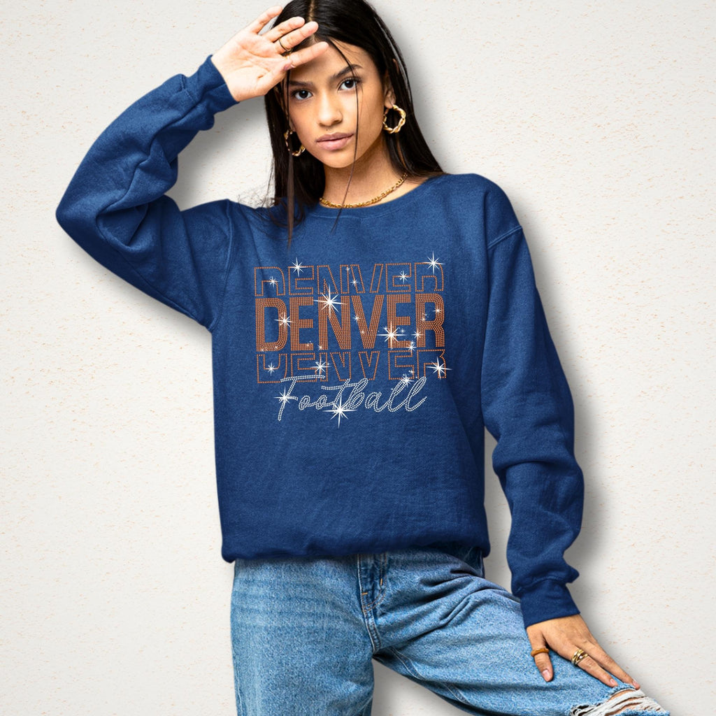 Denver Rhinestone Football Shirt: Sparkling Gameday Sweatshirt