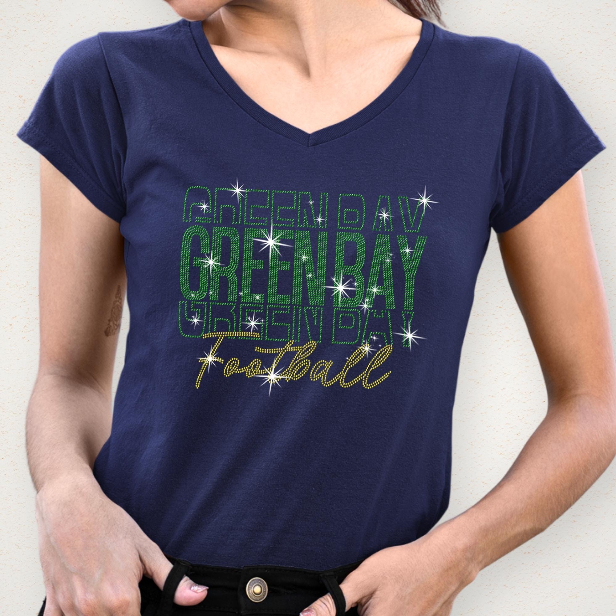 Green Bay Rhinestone Football Gameday Shirt: Sparkling Sports Apparel