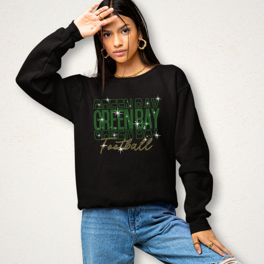 Green Bay Rhinestone Football Gameday Shirt: Sparkling Sports Apparel
