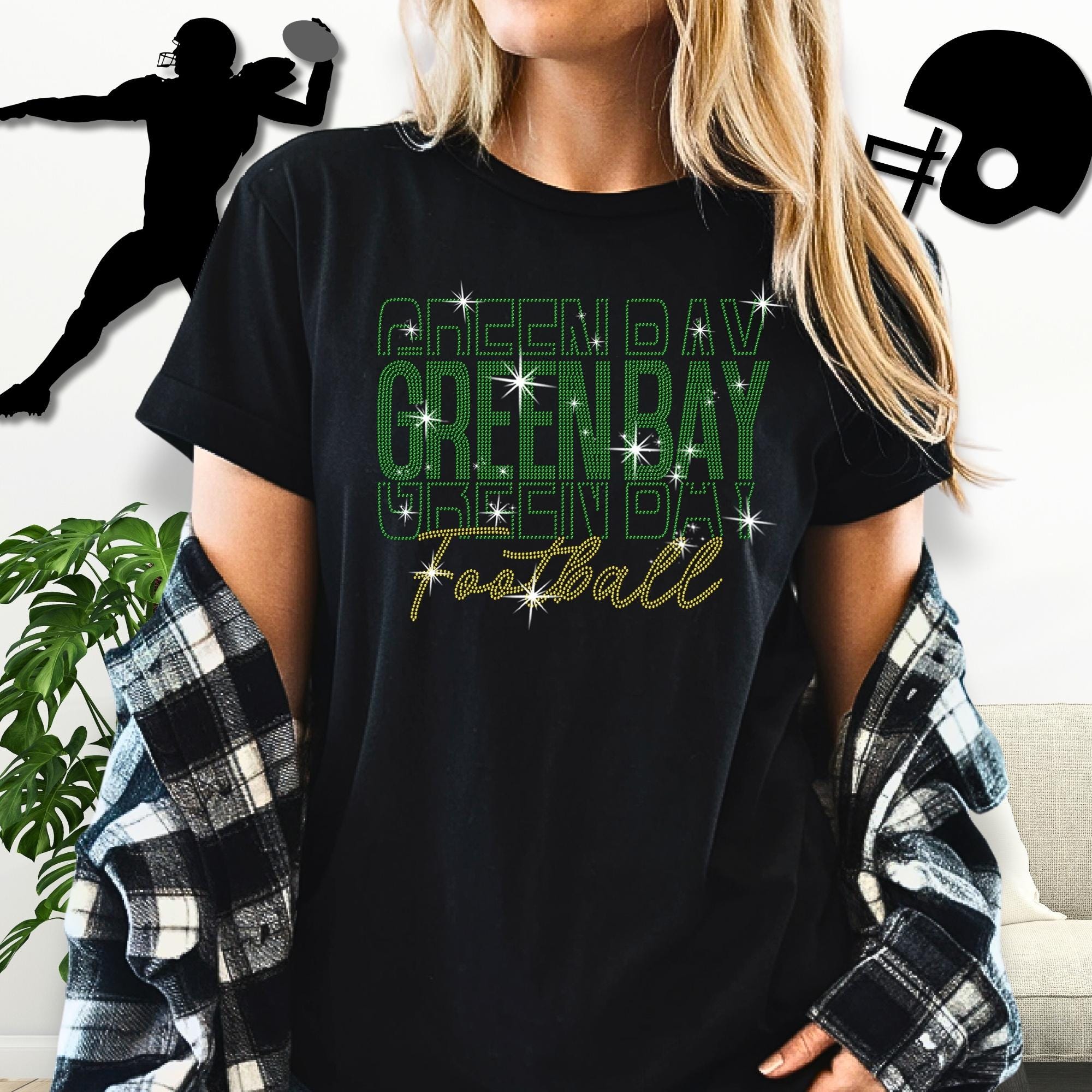 Green Bay Rhinestone Football Gameday Shirt: Sparkling Sports Apparel Main image