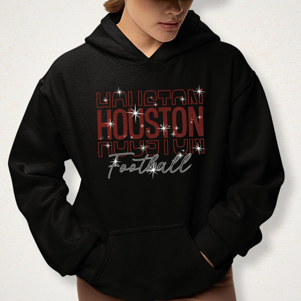 Houston Rhinestone Football Fan Shirt: Sparkling Gameday Apparel
