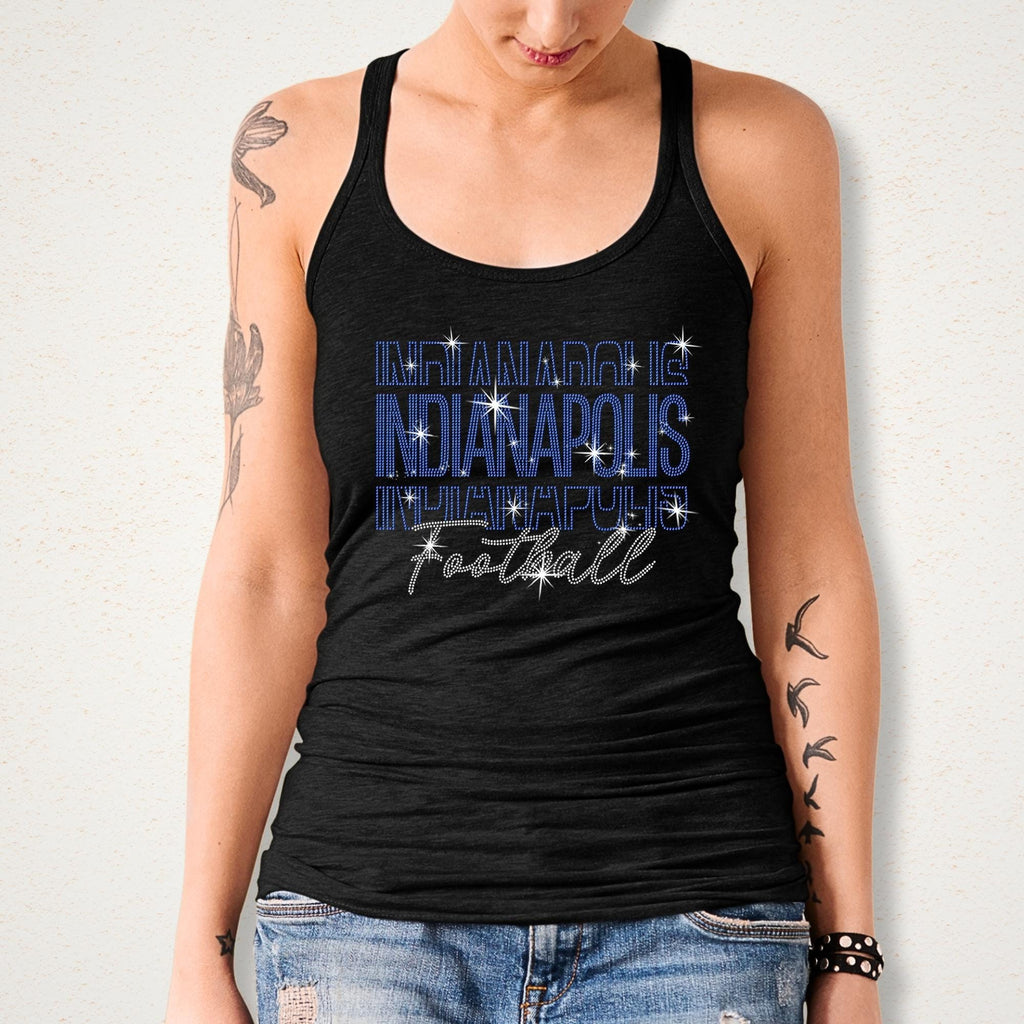 Indianapolis Rhinestone Football Shirt: Retro Gameday Sparkle