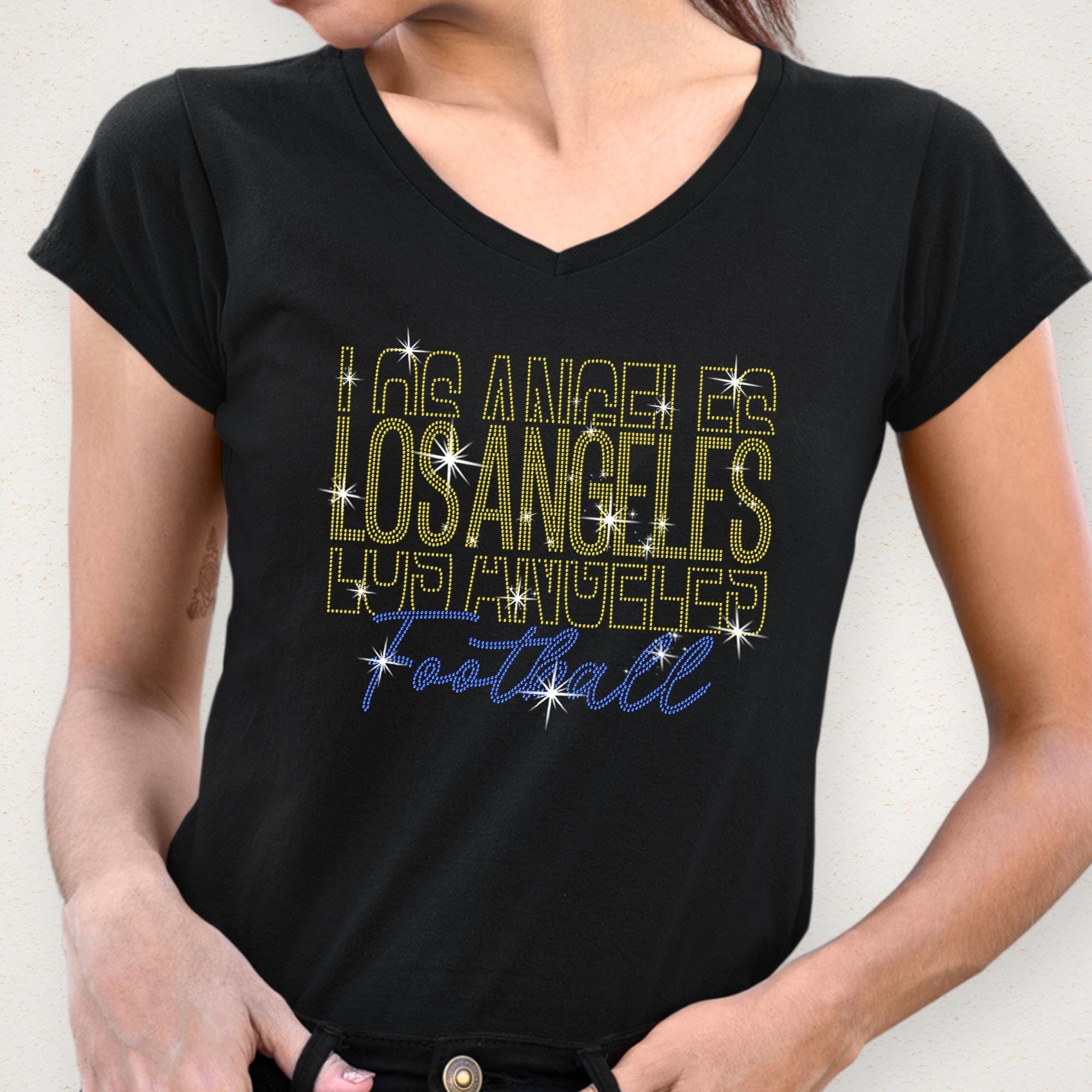 Los Angeles Rhinestone Football Shirt: Sparkling Gameday Fan Apparel