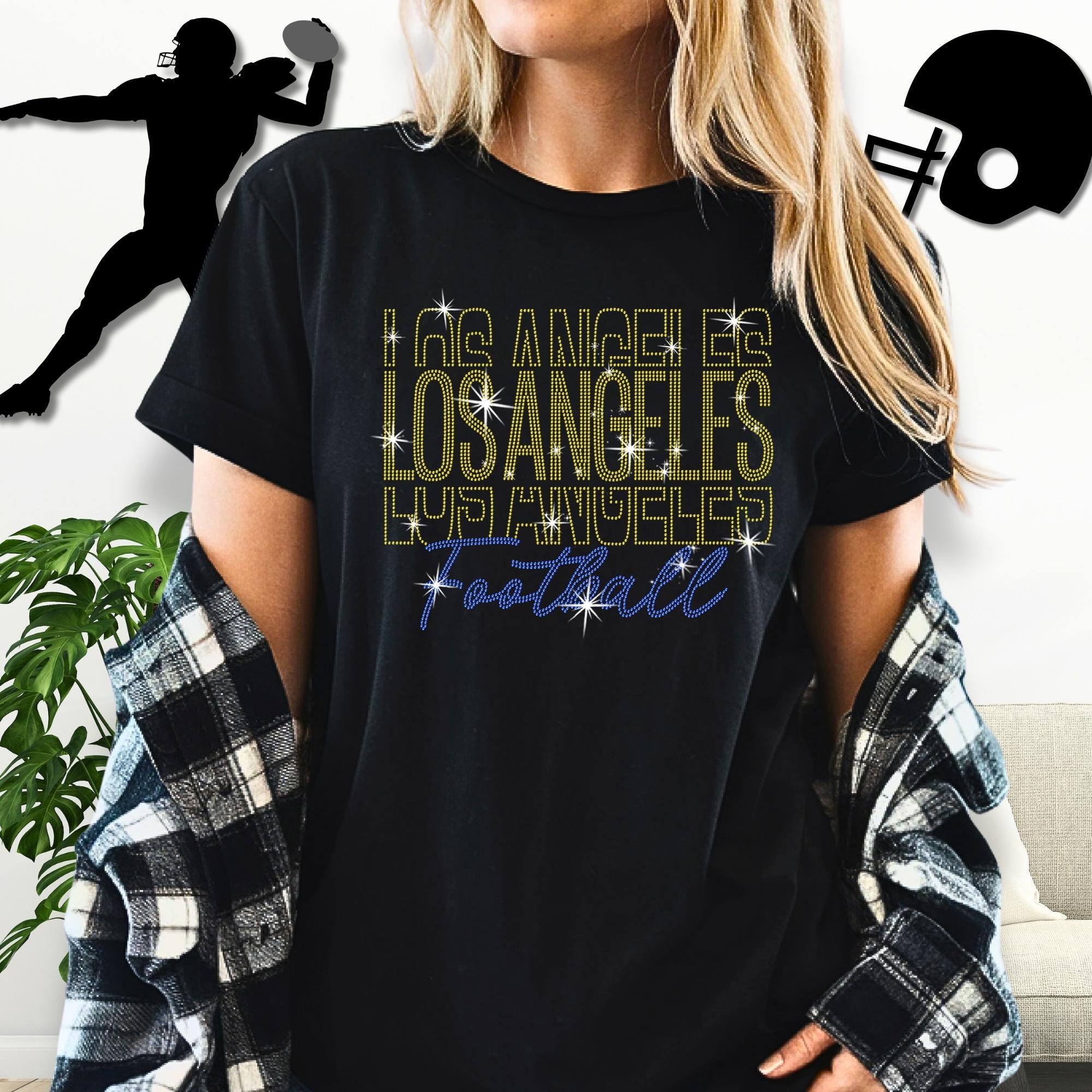 Los Angeles Rhinestone Football Shirt: Sparkling Gameday Fan Apparel Main image
