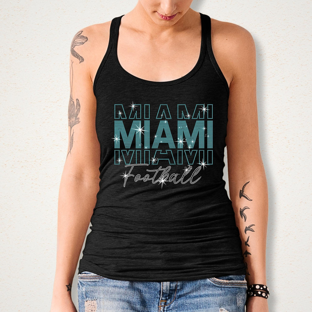 Miami Rhinestone Football Shirt: Sparkling Gameday Apparel