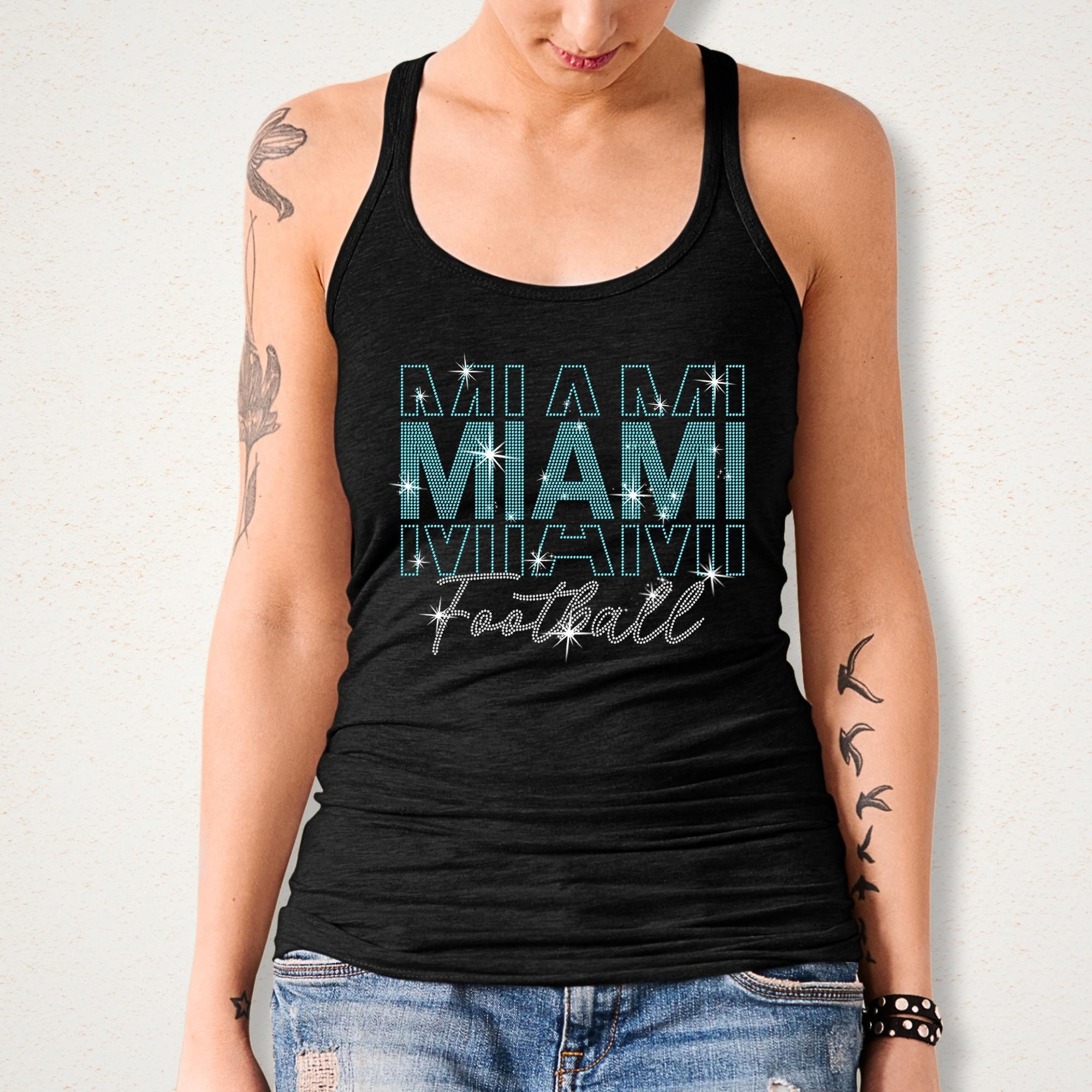 Miami Rhinestone Football Shirt: Sparkling Gameday Apparel