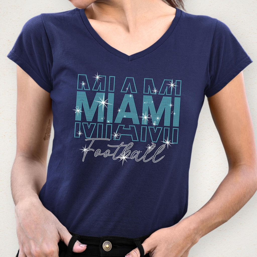 Miami Rhinestone Football Shirt: Sparkling Gameday Apparel