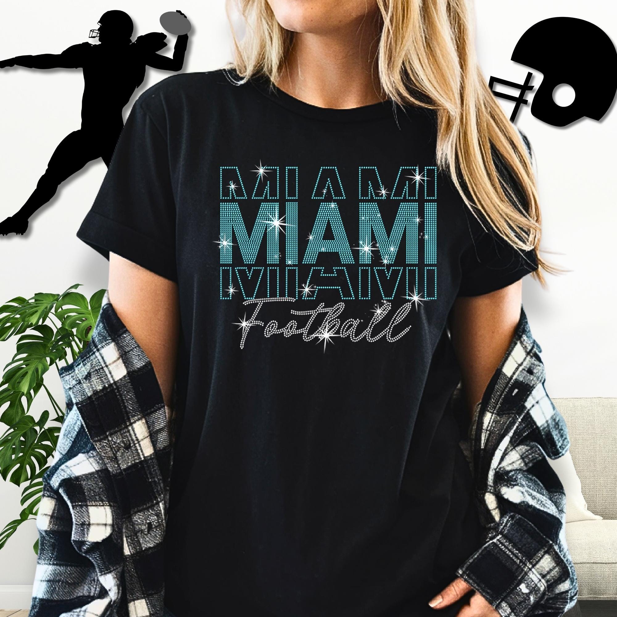 Miami Rhinestone Football Shirt: Sparkling Gameday Apparel