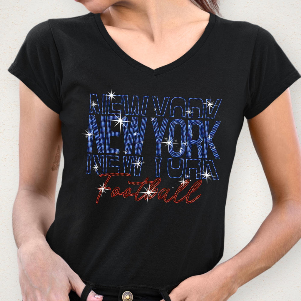 New York Rhinestone Football Shirt: Sparkling Game Day Tee