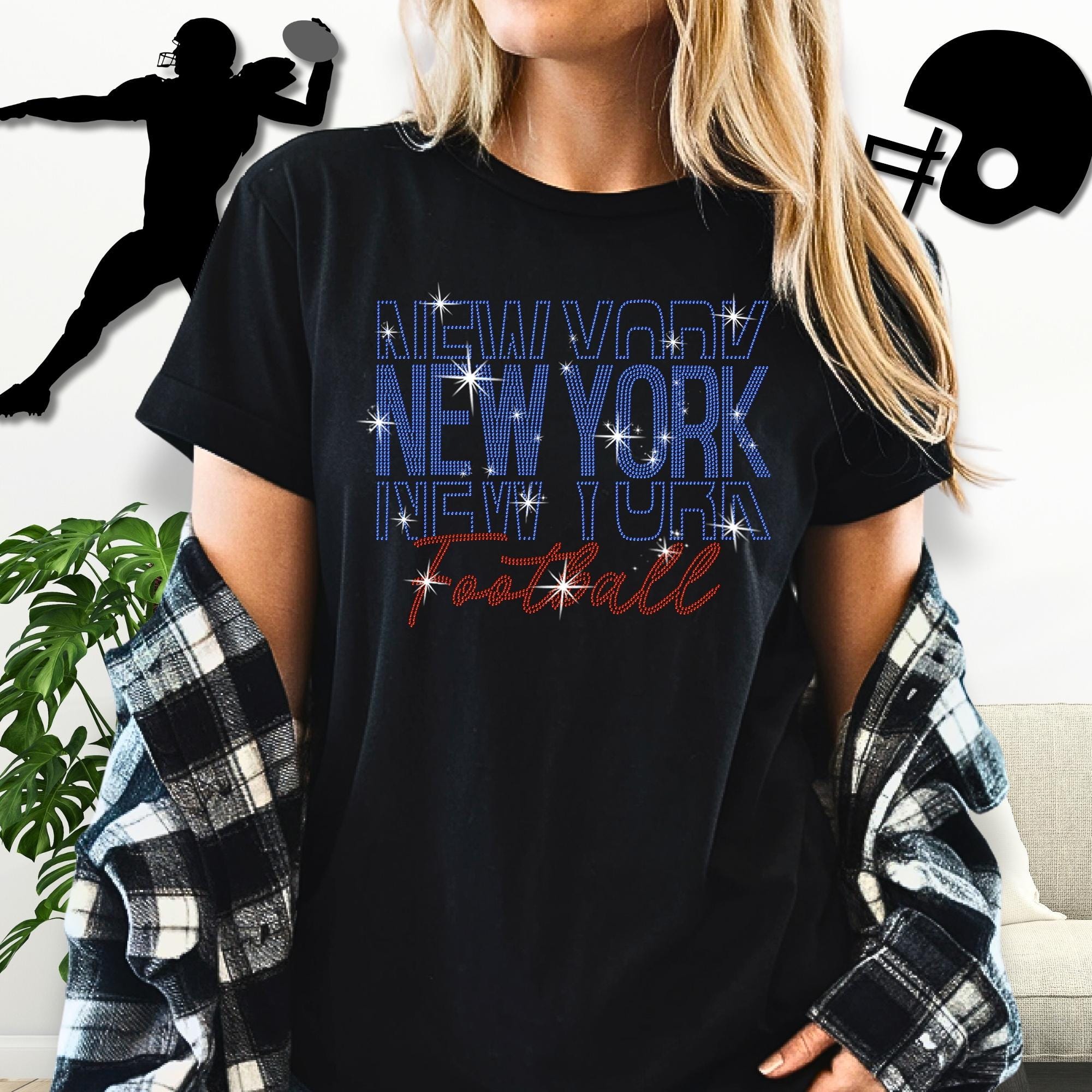 New York Rhinestone Football Shirt: Sparkling Game Day Tee Main image