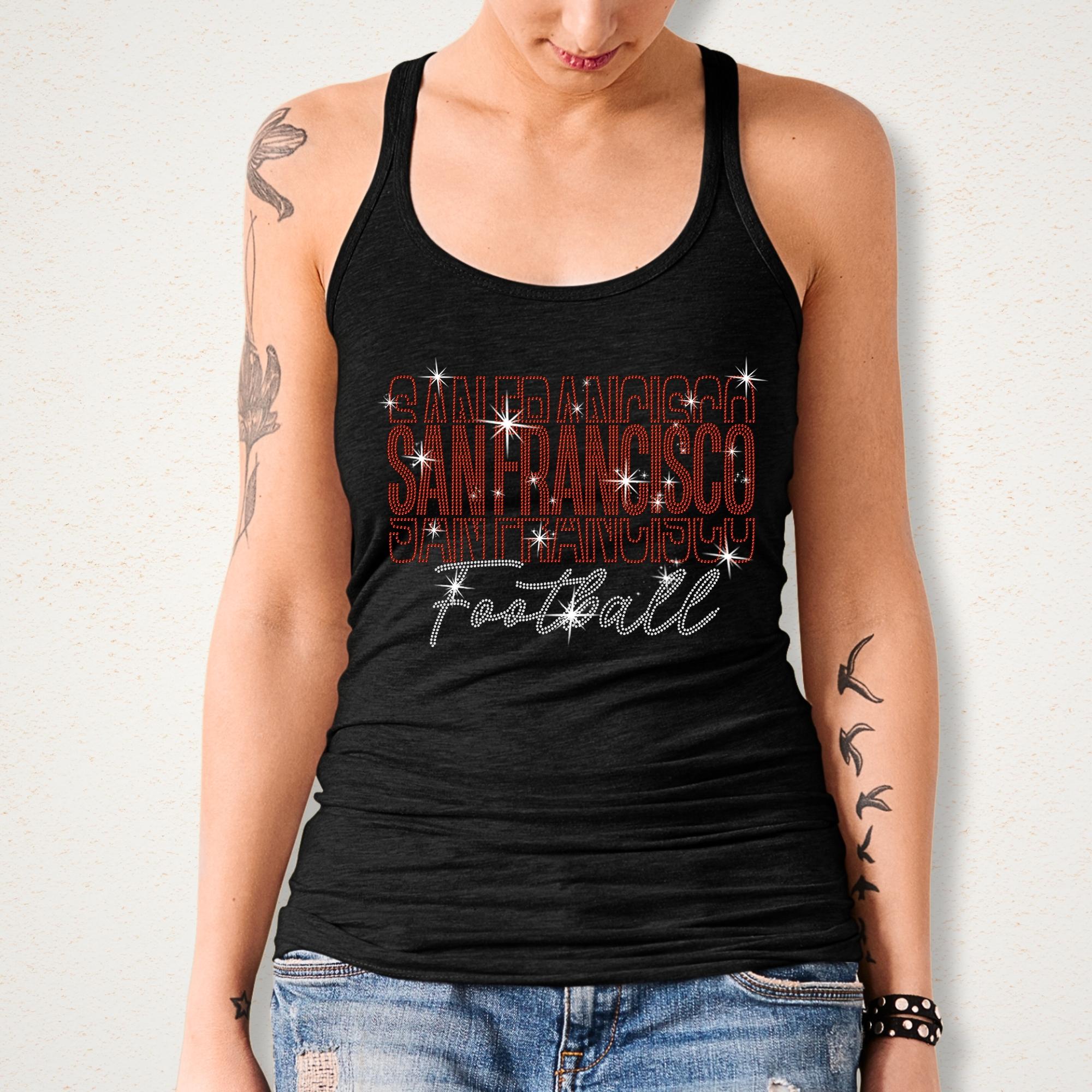 San Francisco Rhinestone Gameday Shirt: Sparkling Football Fan Apparel