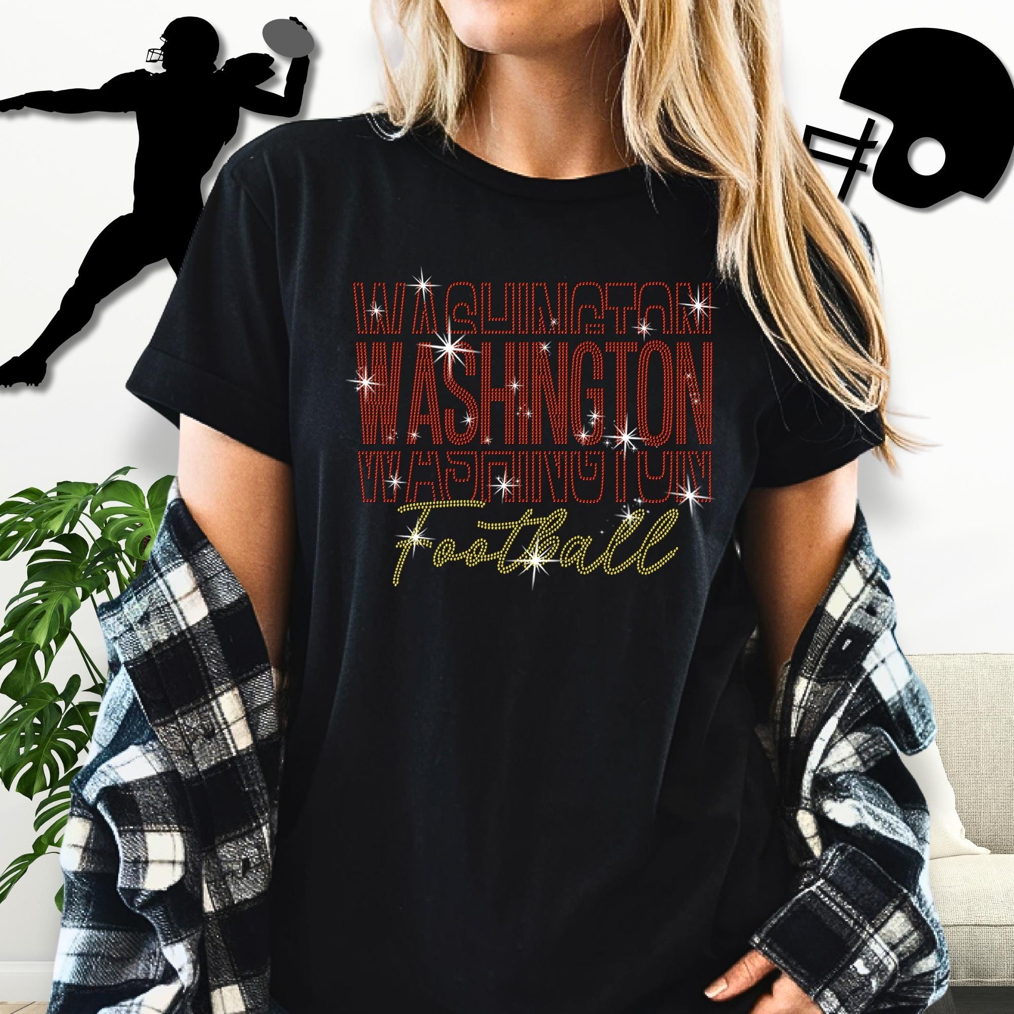 Washington Rhinestone Football Shirt: Sparkling Gameday Team Spirit Main image