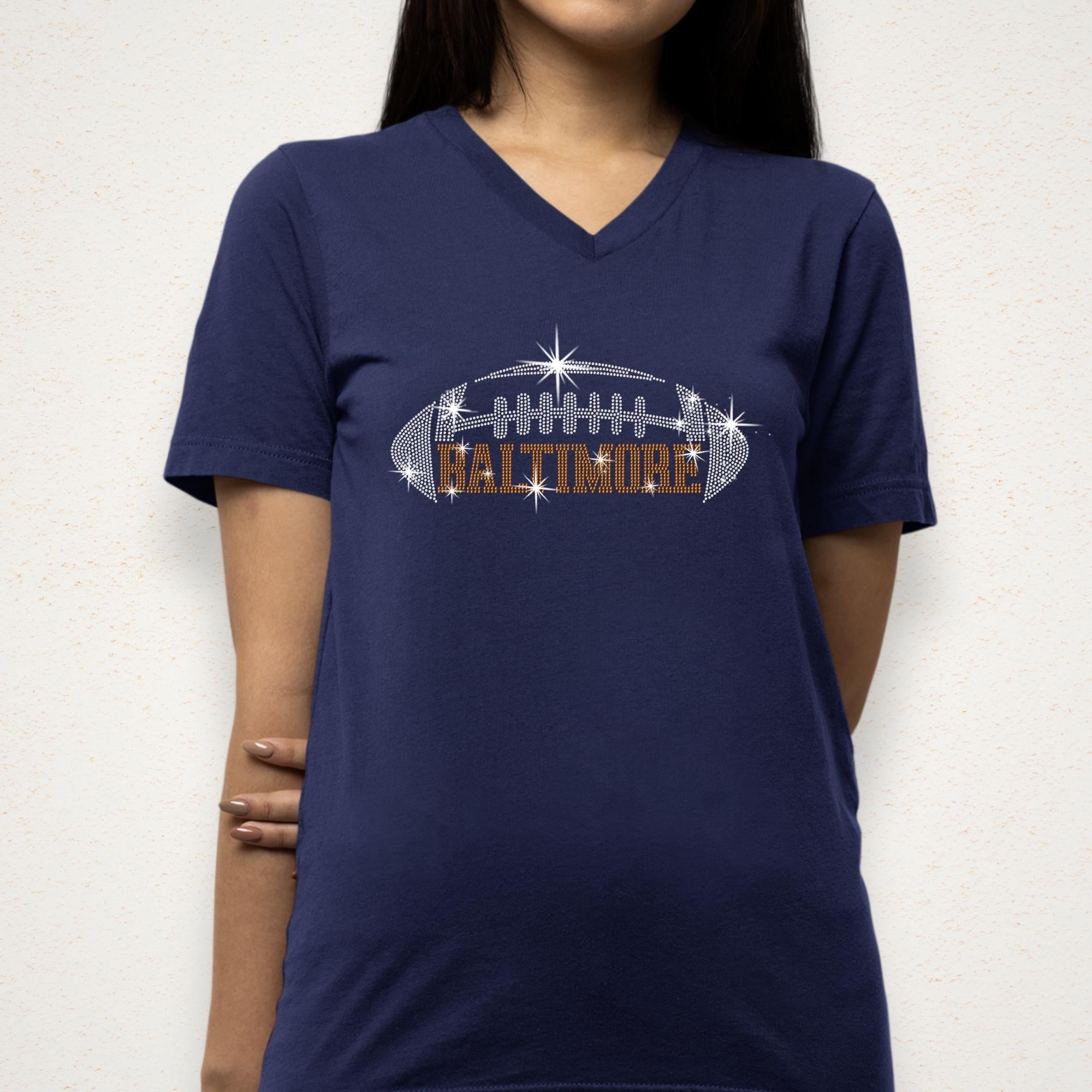 Baltimore Rhinestone Football T-Shirt: Vintage Style Sports Tee