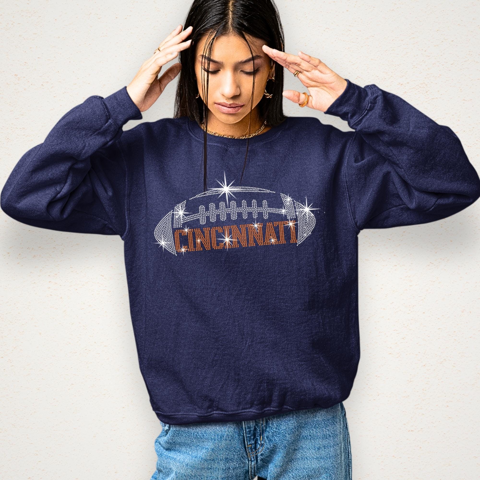 Cincinnati Rhinestone Football T-Shirt: Game Day Glitter Design