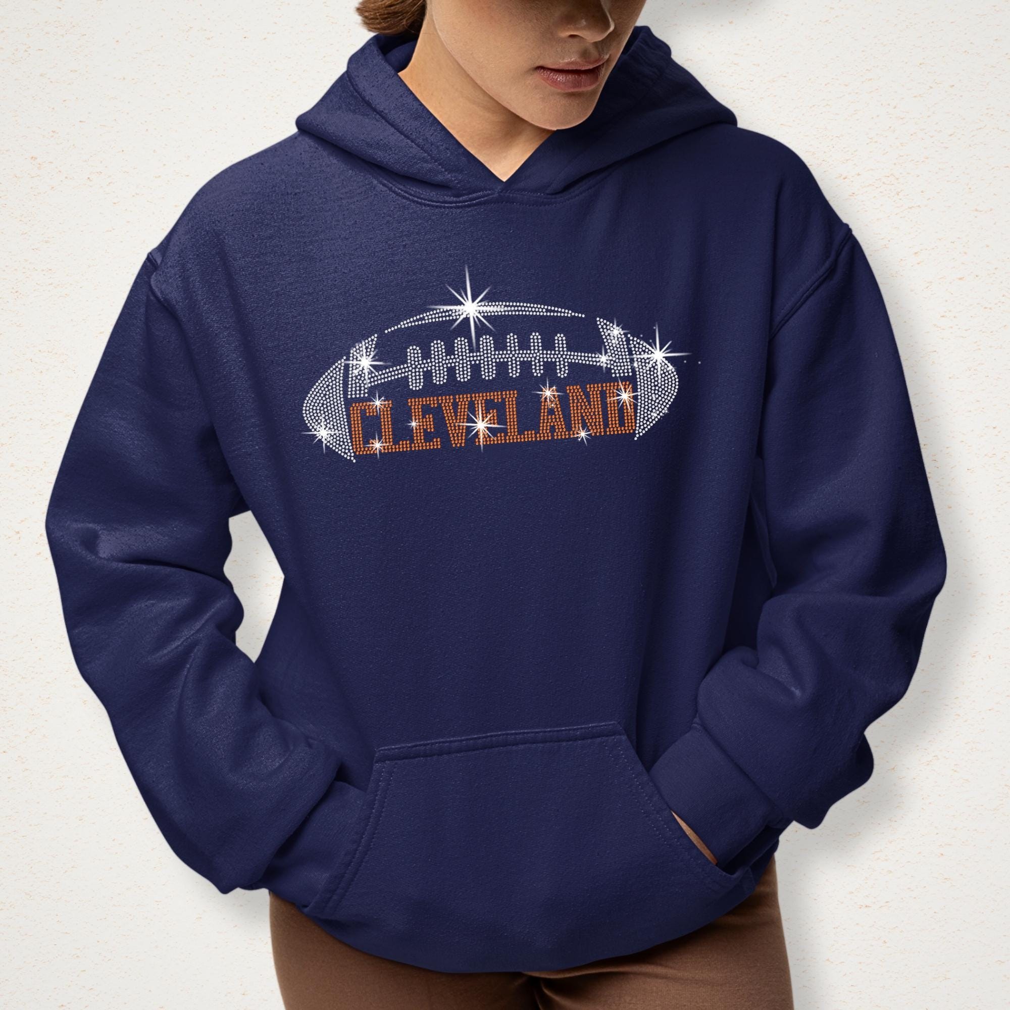 Cleveland Rhinestone Football T-Shirt: Game Day Fan Apparel