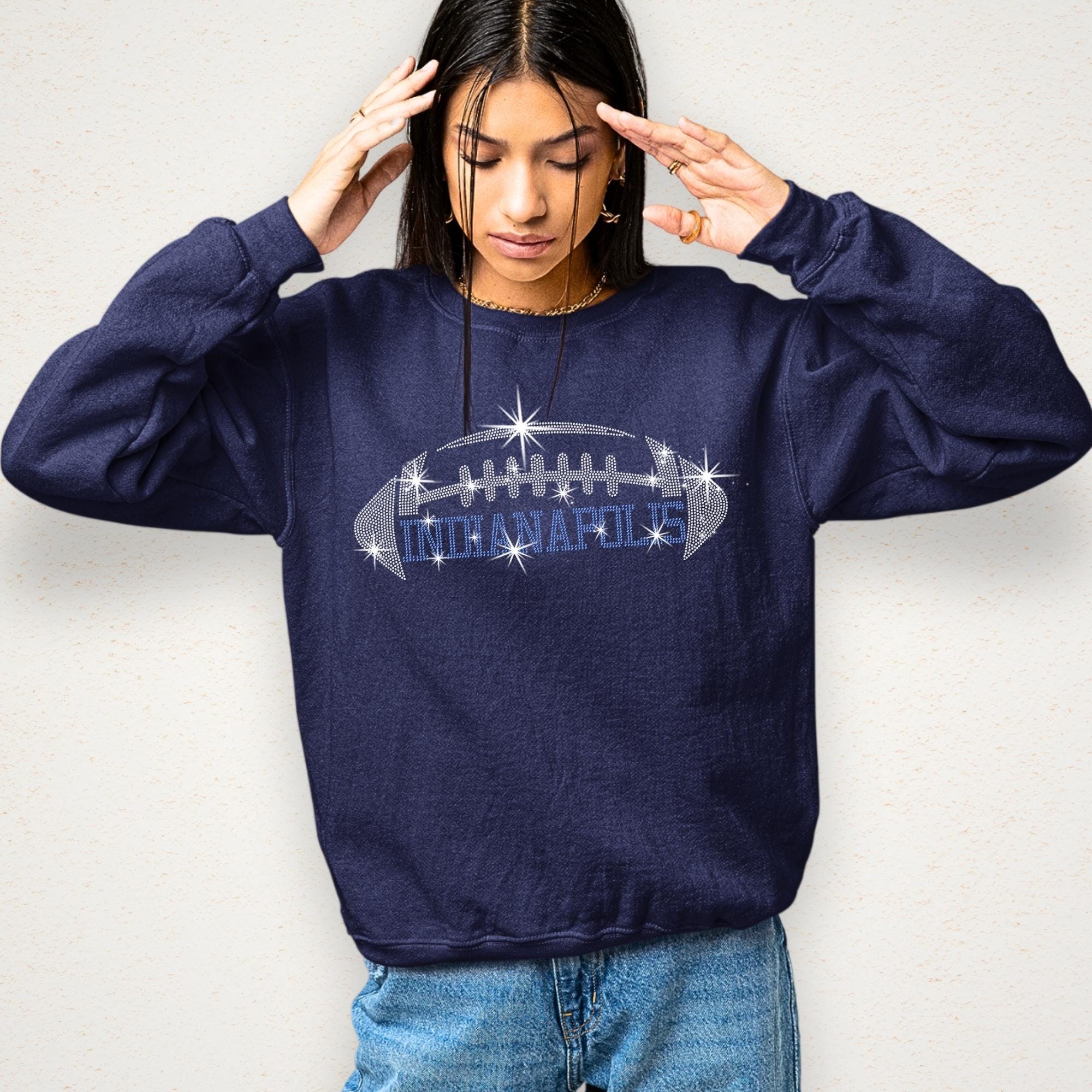 Indianapolis Rhinestone Football T-Shirt: Groovy Bling Tee