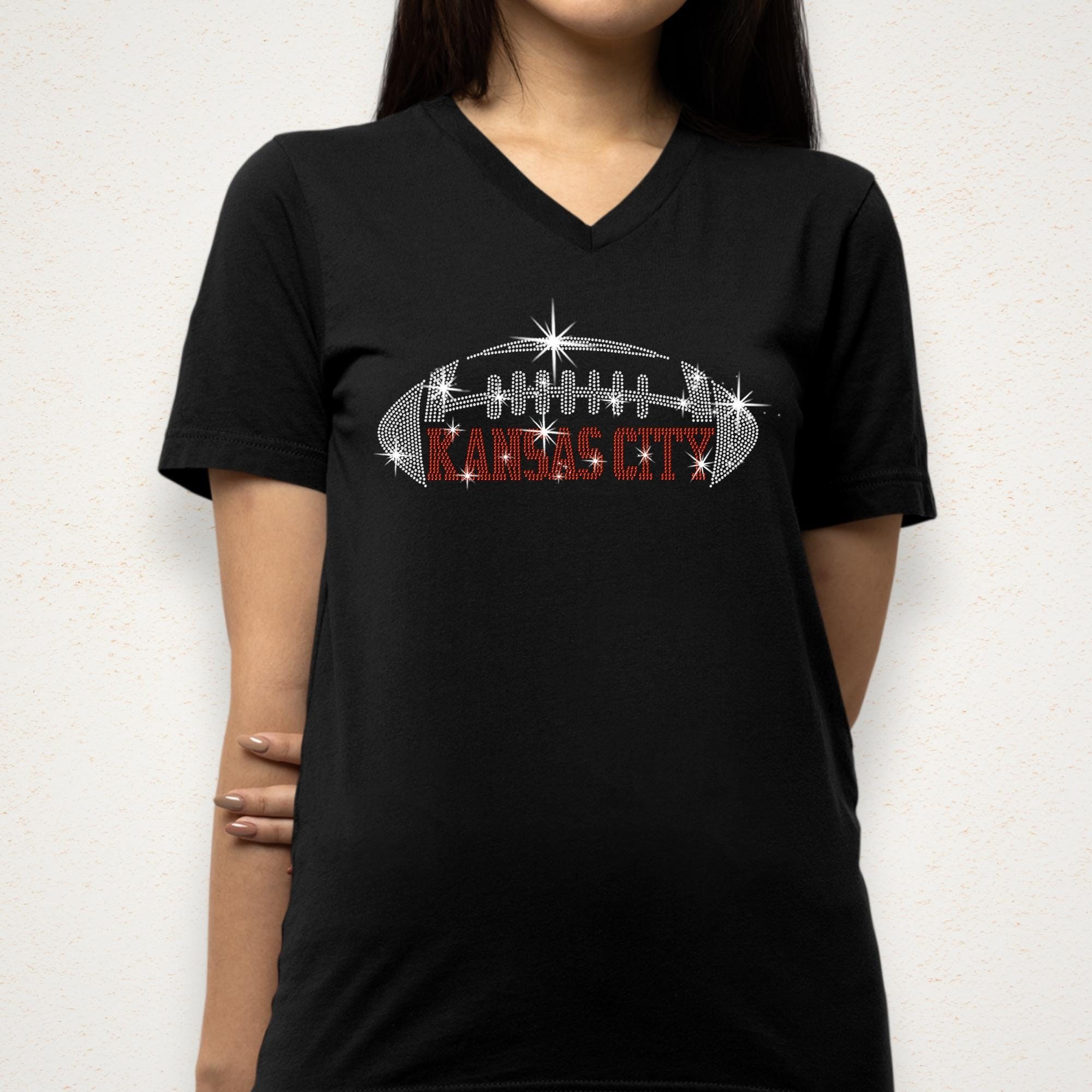 Kansas City Rhinestone Football T-Shirt: Sparkle Bling Game Day Tee