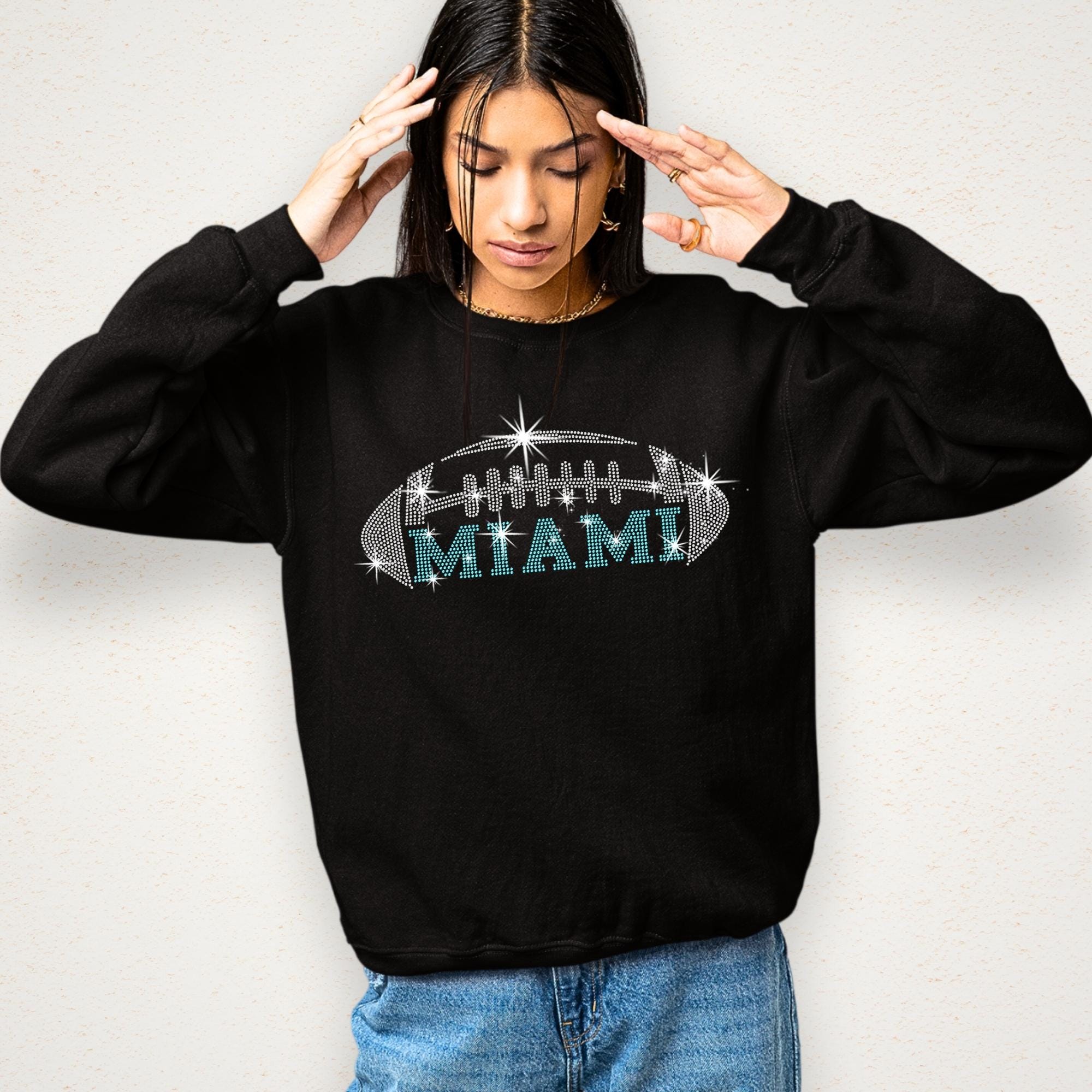 Miami Rhinestone Football Shirt: Game Day Glittering Unisex Tee