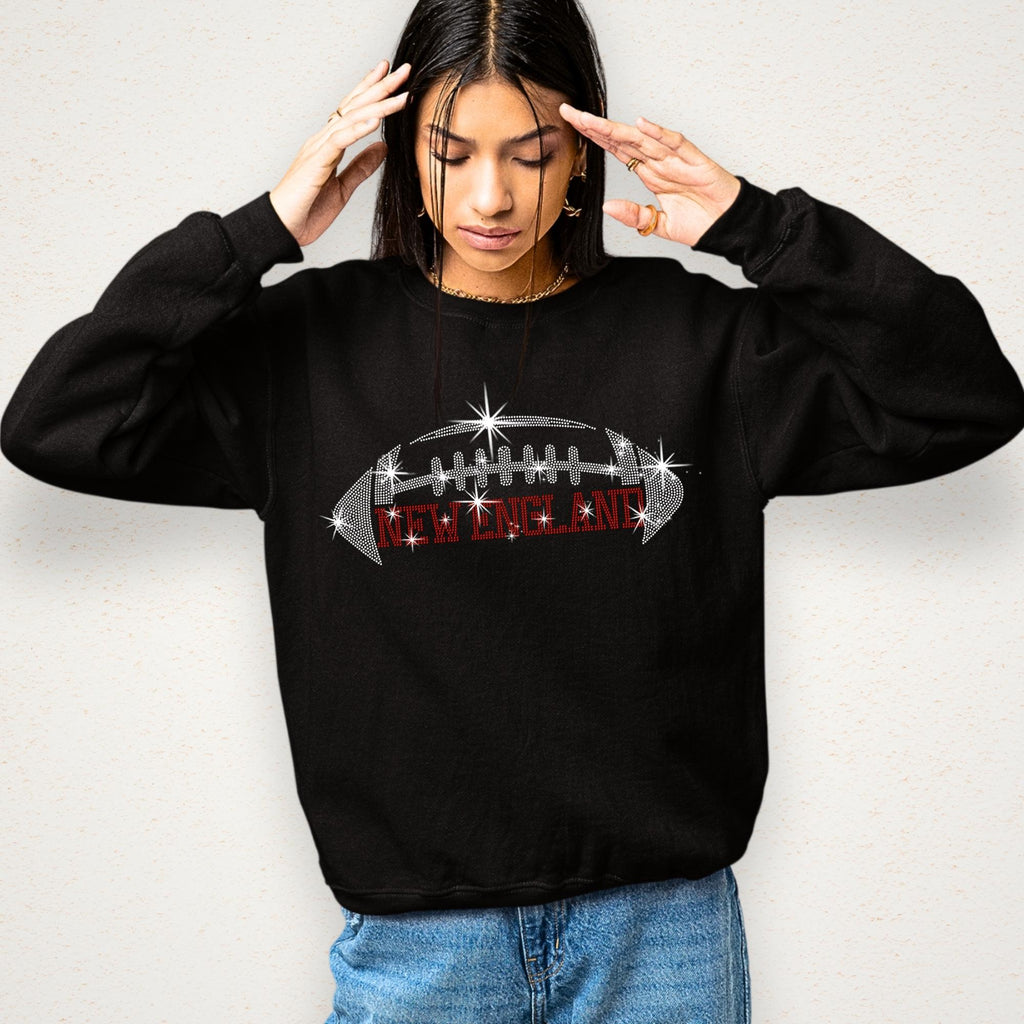 New England Rhinestone Football T-Shirt: New England Glitter Design