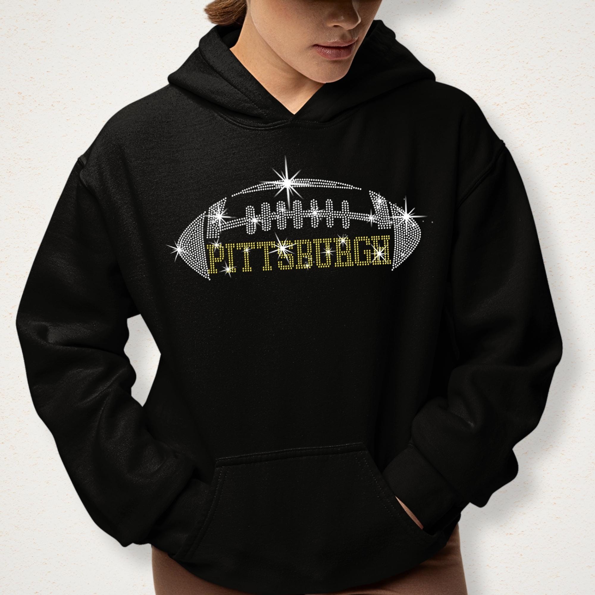 Pittsburgh Rhinestone Football T-Shirt: Vintage Glittering Fan Tee