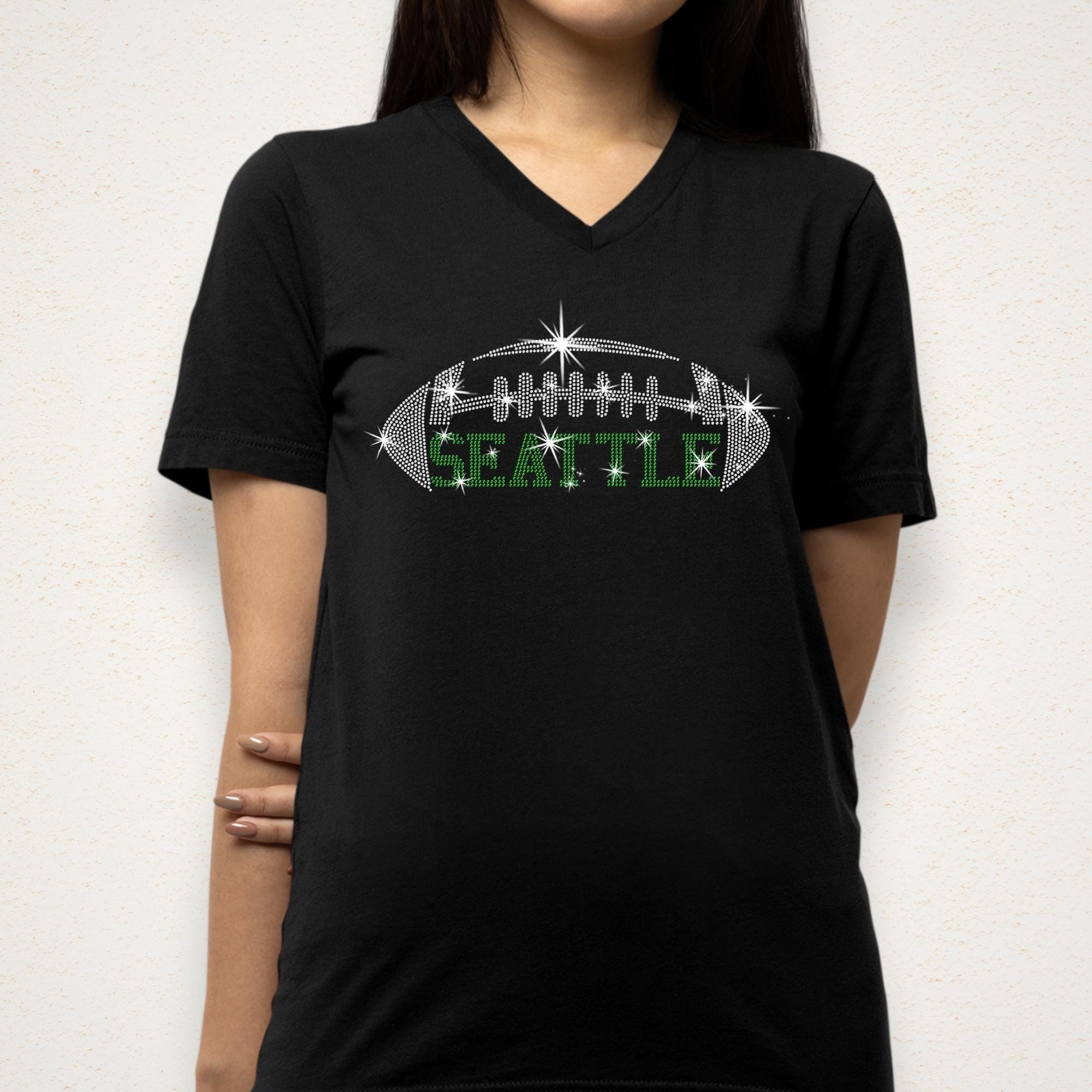 Seattle Rhinestone Football T-Shirt: Unisex Glitter Game Day Tee