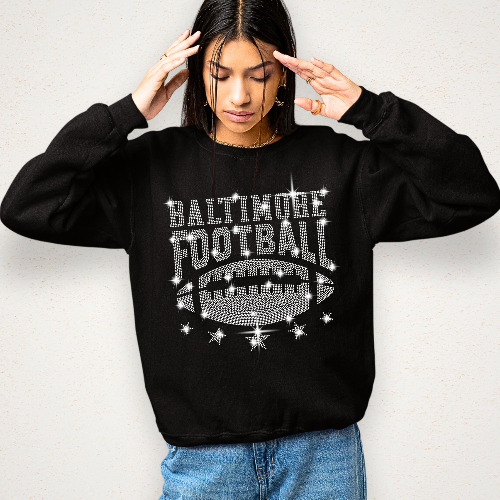 Baltimore Rhinestone Football Shirt: Game Day Fan Apparel