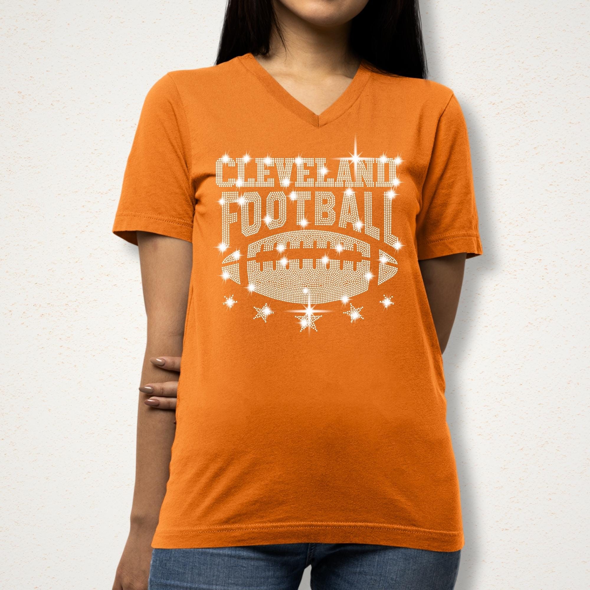 Cleveland Rhinestone Football Shirt: Sporty Chic Fan Apparel