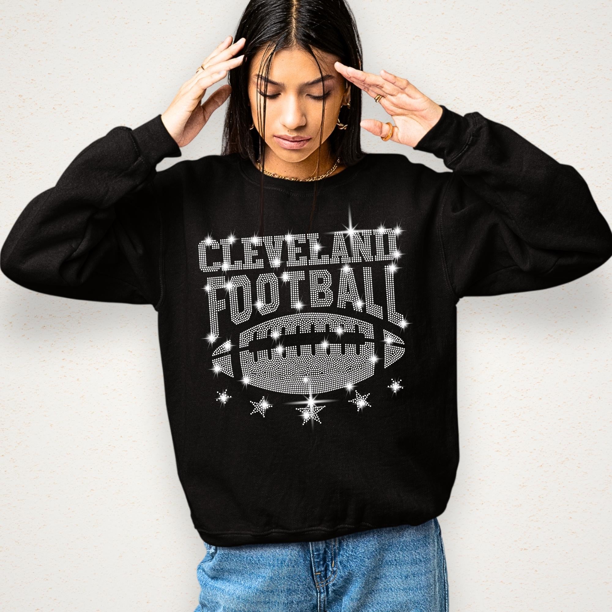 Cleveland Rhinestone Football Shirt: Sporty Chic Fan Apparel