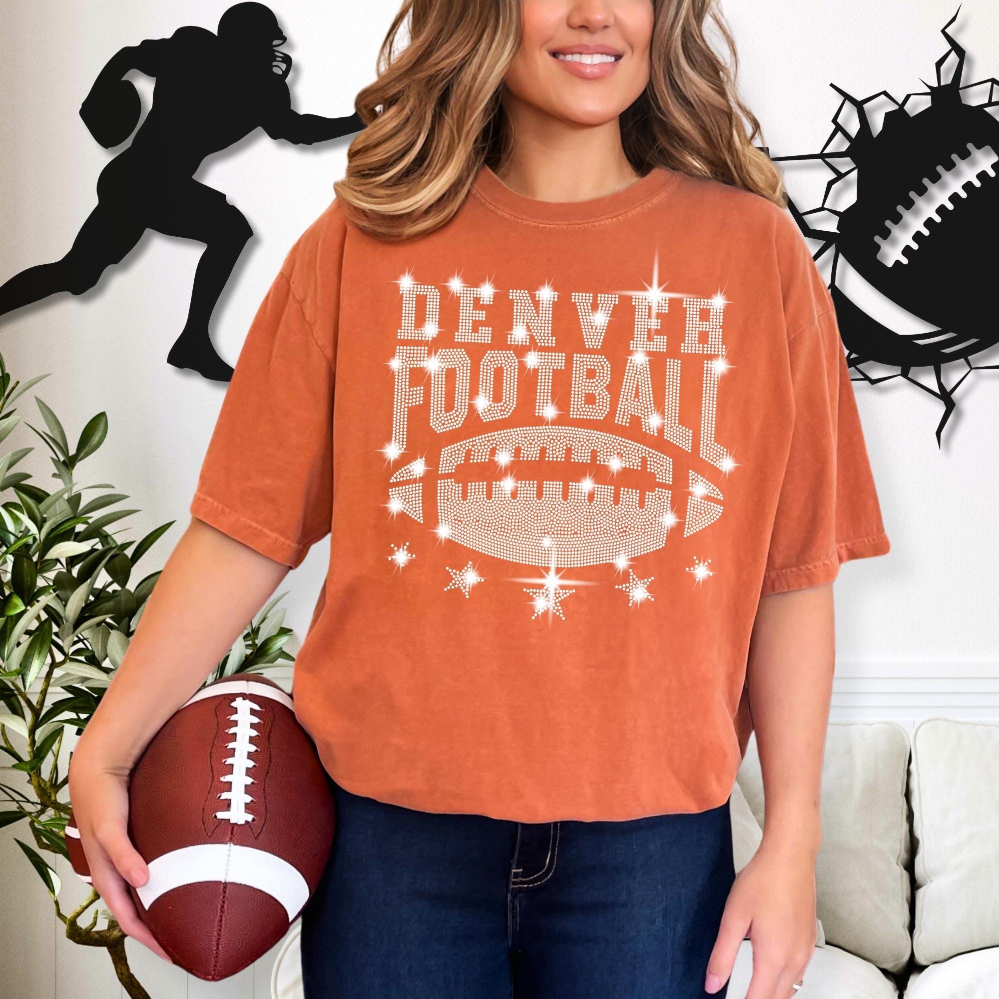 Denver Rhinestone Football T-Shirt: Trendy Game Day Bling Main image